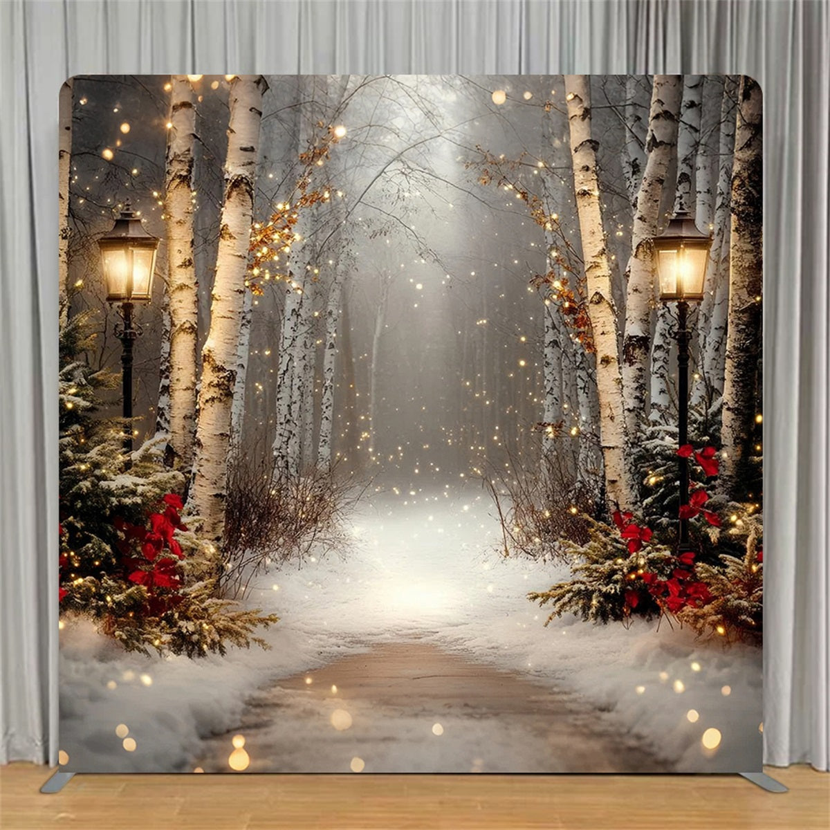 Square Shape Tension Fabric Display Arch Snowy Birch Path Christmas Backdrops TS-CSH57-237