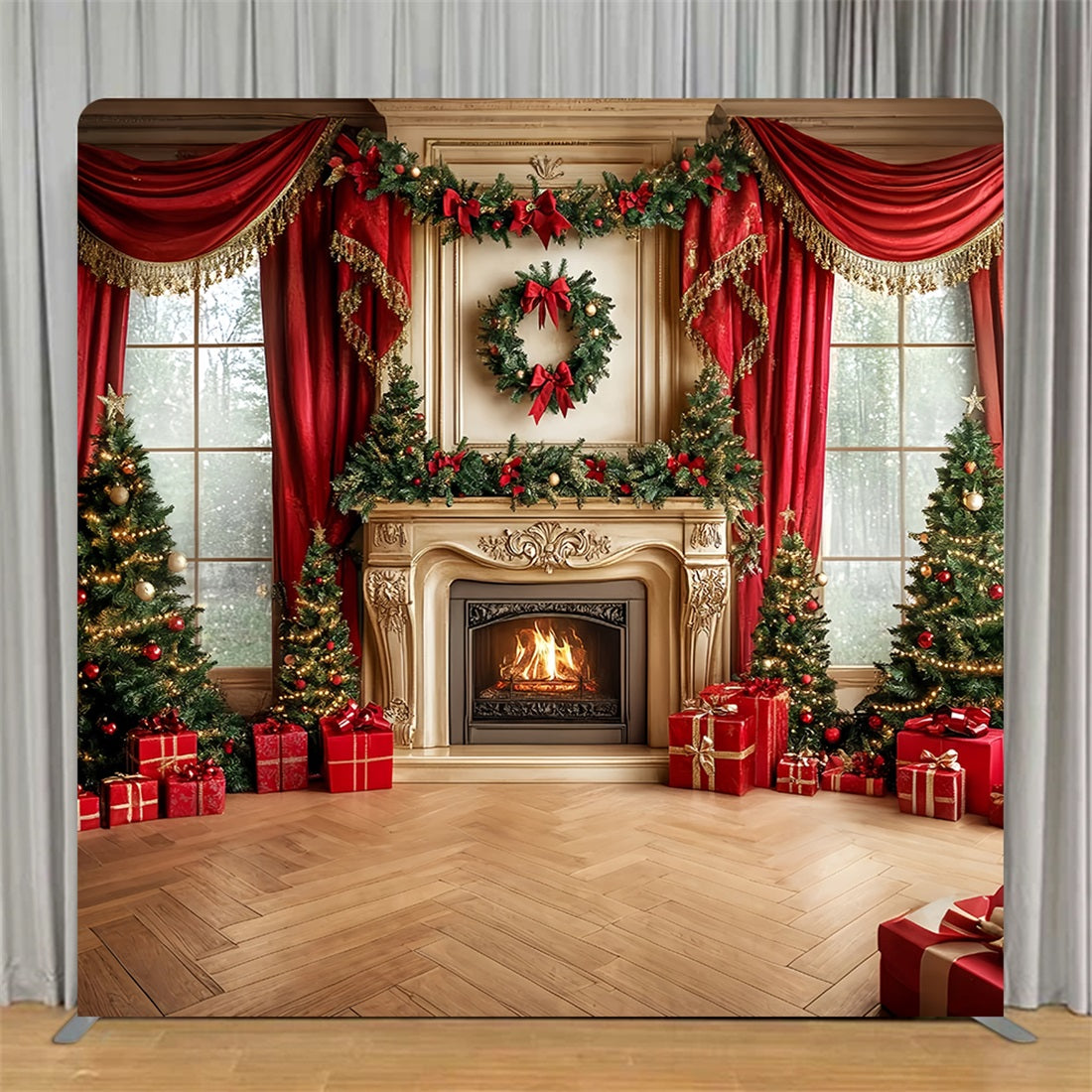 Tension Fabric Backdrop Fireplace Curtain Window Christmas Backdrop TS-CSH6-243