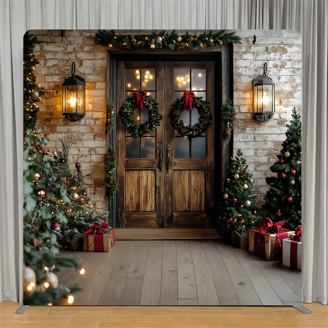 Square Shape Tension Fabric Display Arch Rustic Wood Door Christmas Backdrop TS-CSH6-261