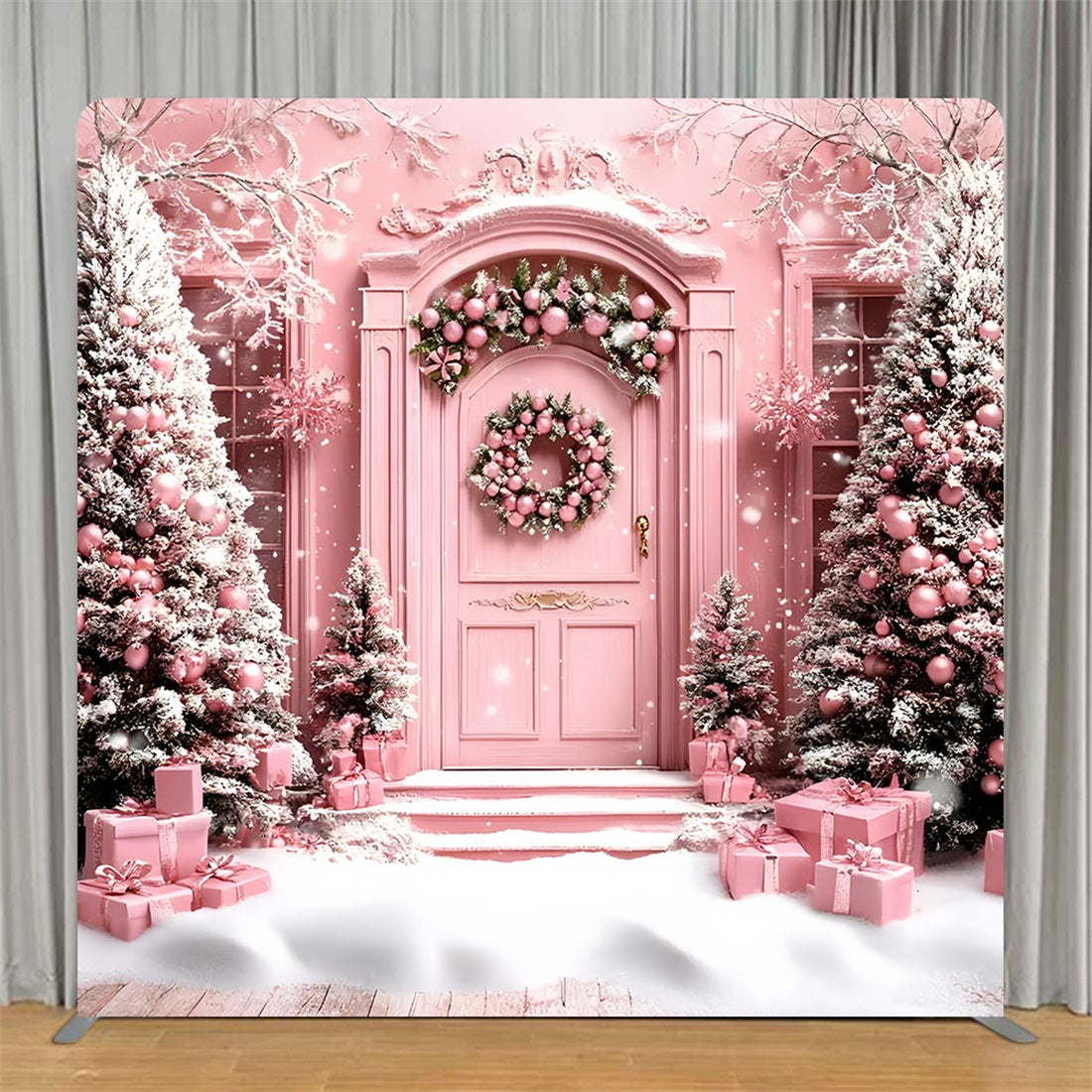 Tension Backdrop Charming Pink Doorway Christmas Holiday Backdrop TS-GQ57-49