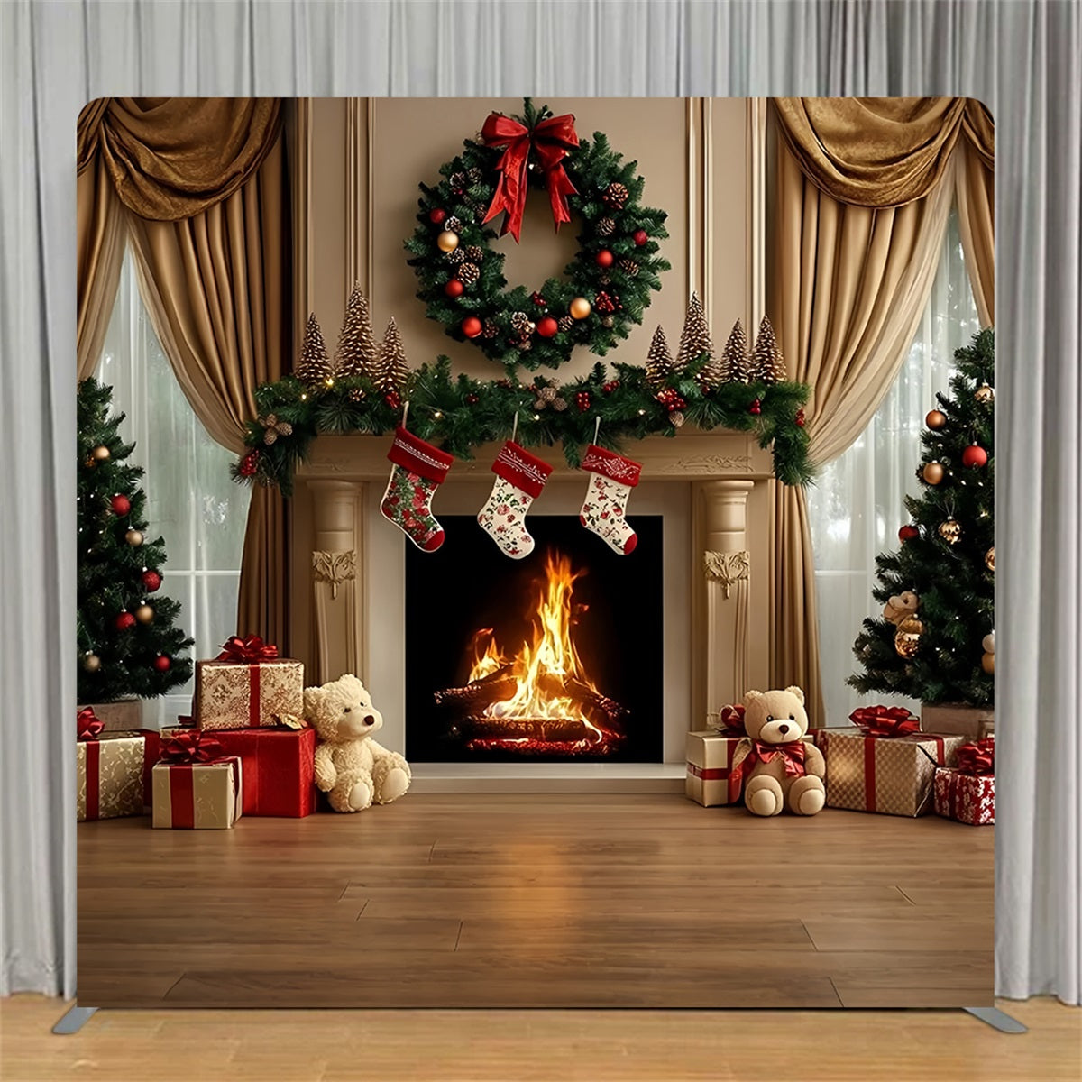 Square Backdrop Tension Pillow Cover Stand Warm Classic Fireplace Christmas Backdrops TS-GQ58-29