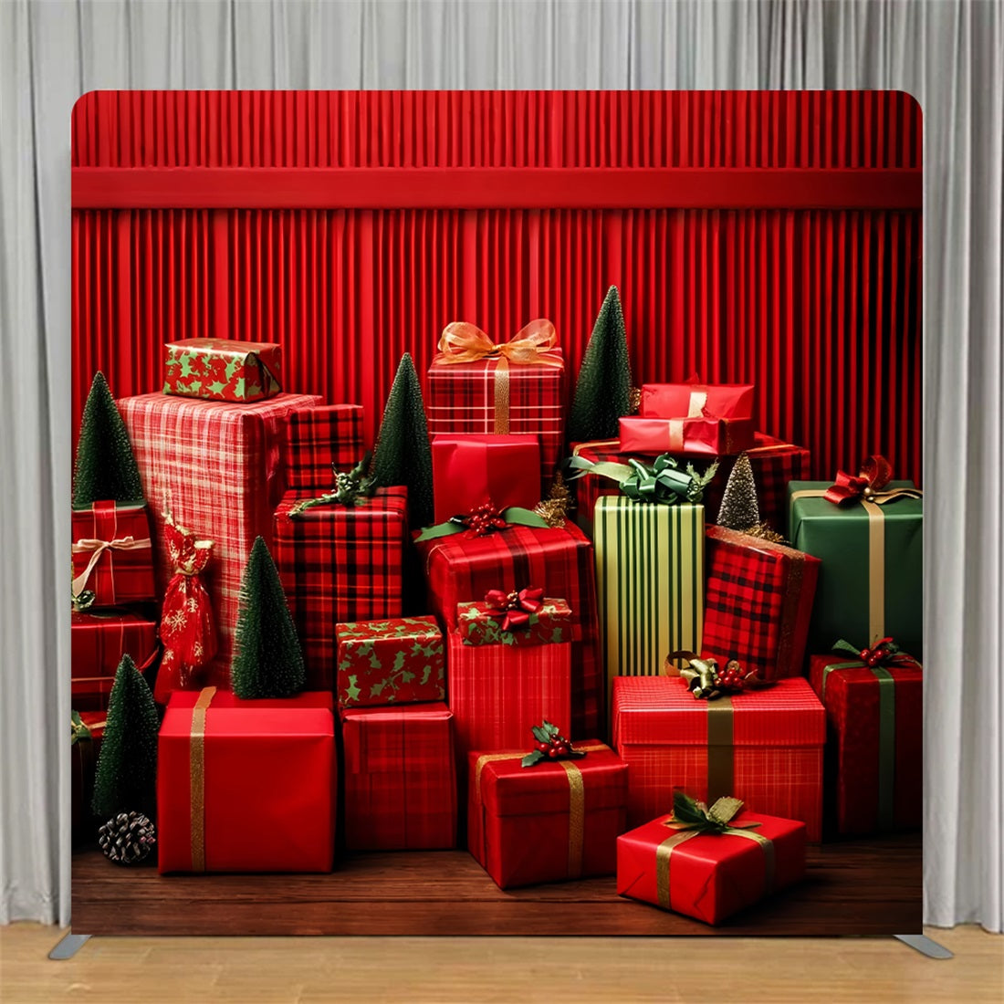 Tension Fabric Backdrop Festive Plaid Gift Display Christmas Backdrop