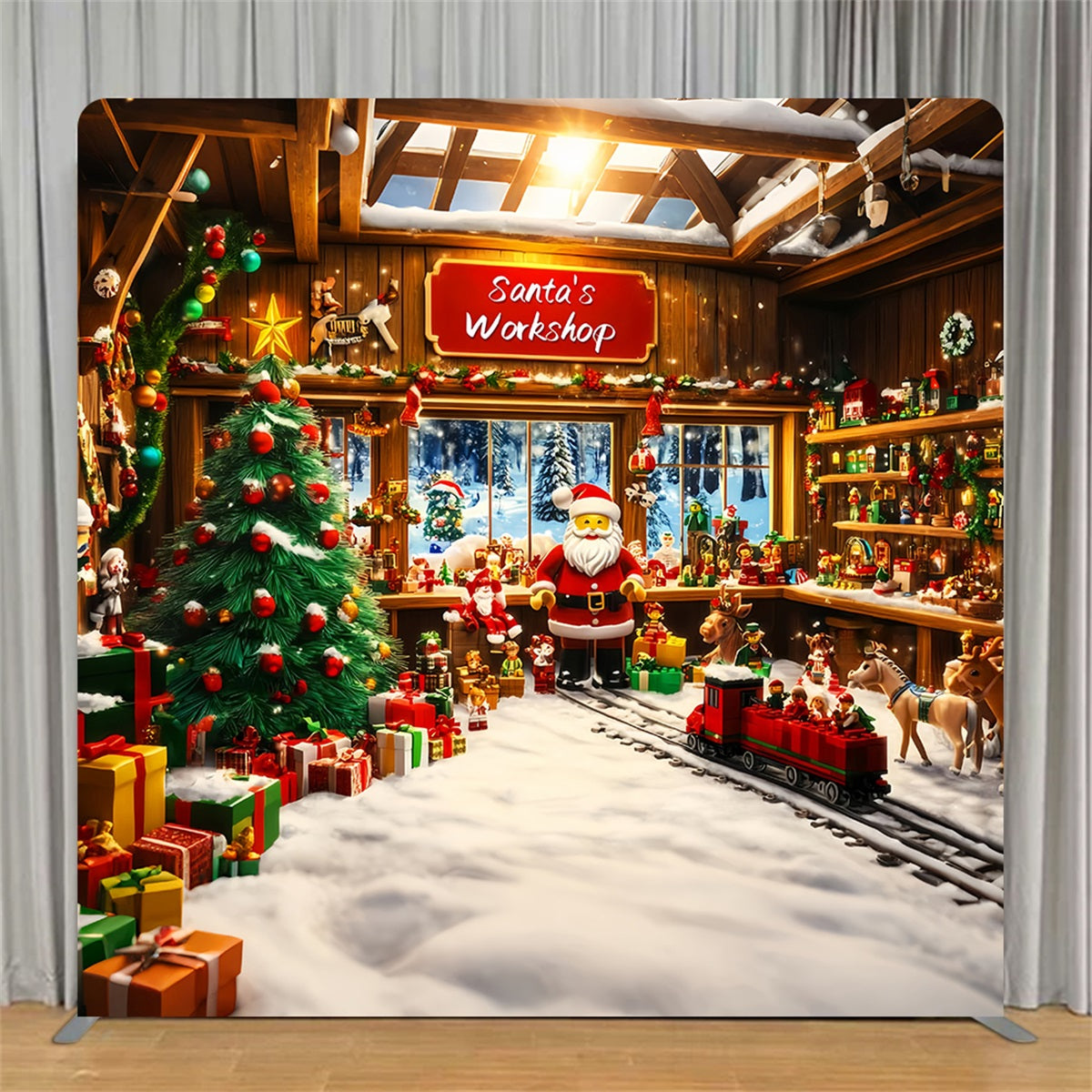 Square Backdrop Cover Magic Santa Workshop Christmas Backdrop TS-LXX58-64