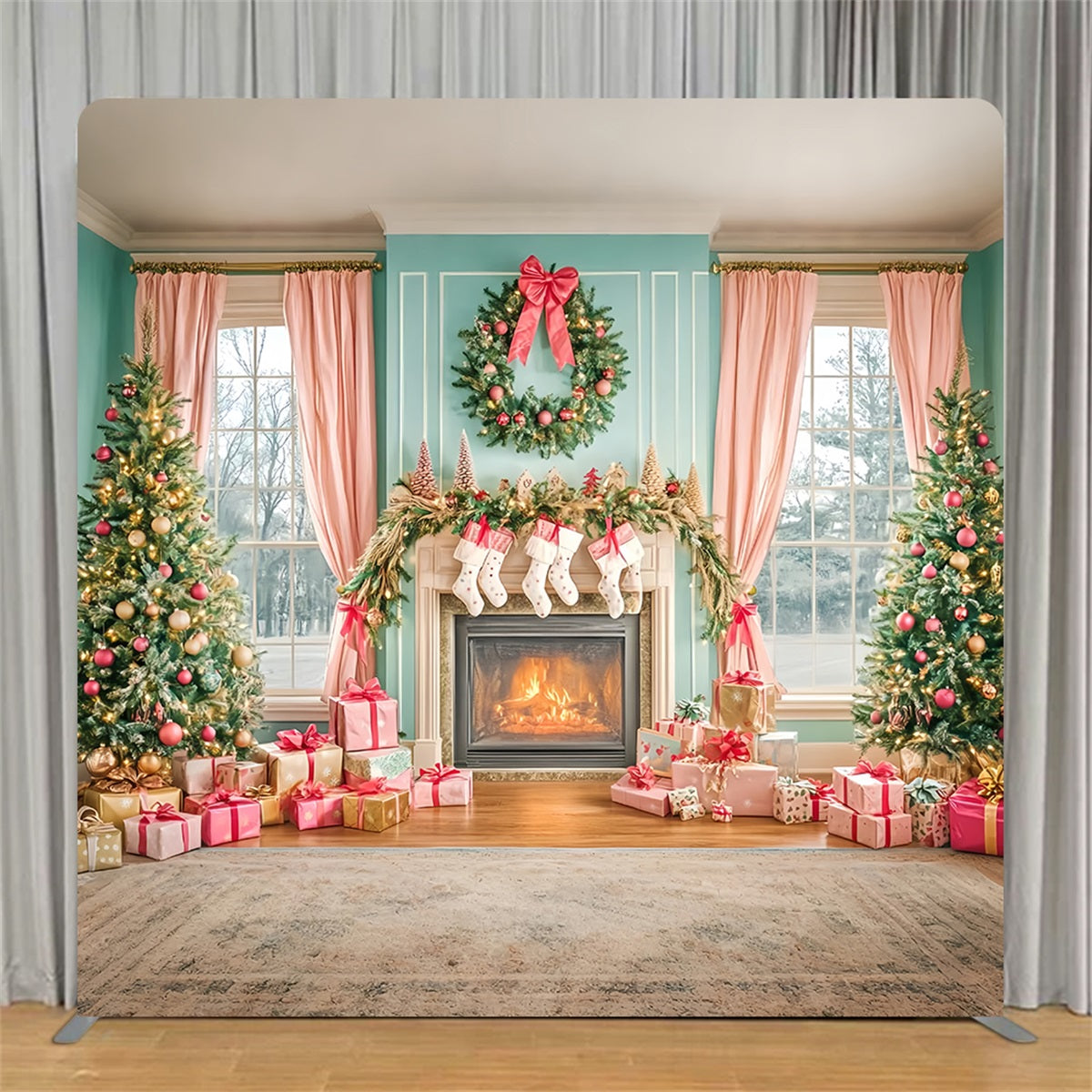 Tension Backdrop Pastel Cozy Fireplace Christmas Backdrops TS-LXX58-83