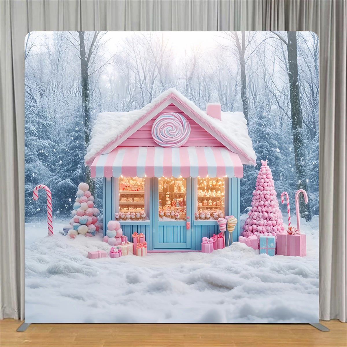 Square Backdrops Pastel Candy Cottage Christmas Backdrop TS-LXX59-162