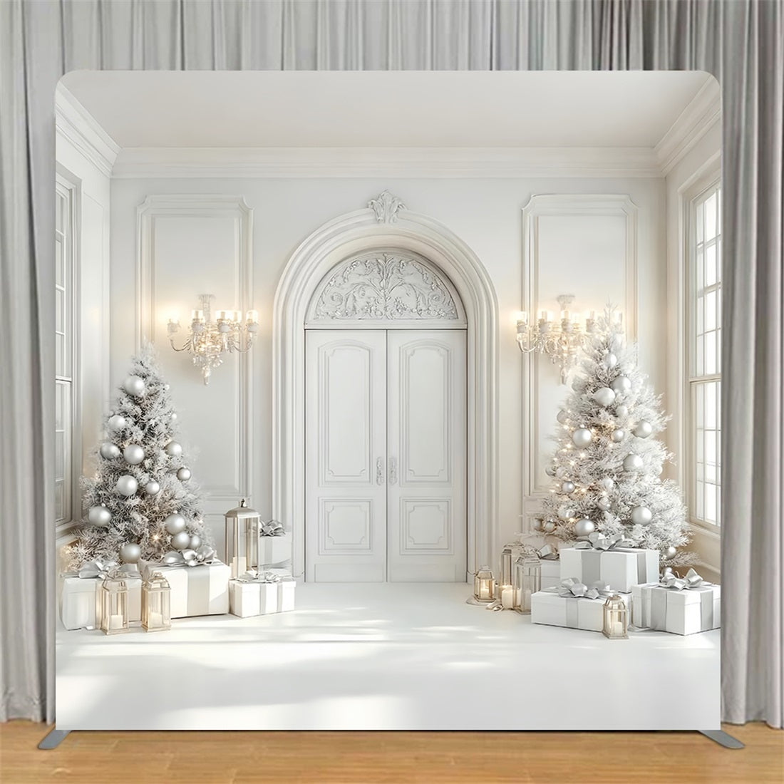 Square Backdrop Elegant White Christmas Hall Christmas Backdrop TS-LXX59-169