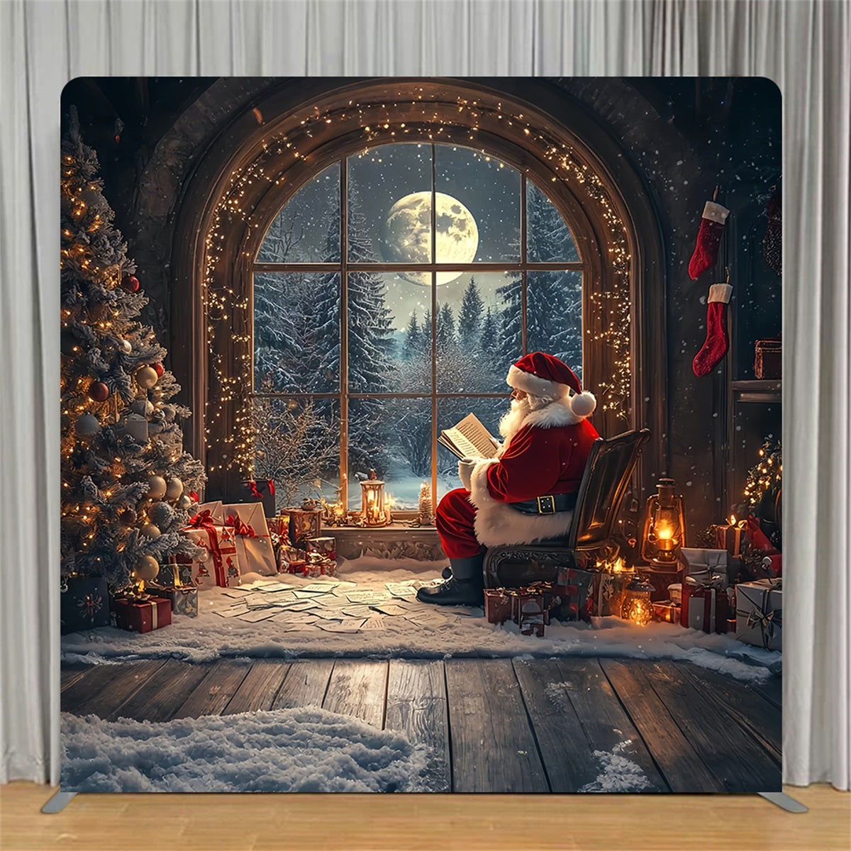 Square Backdrop Cover Cozy Santa Moonlit Window Christmas Backdrop TS-TWW58-58