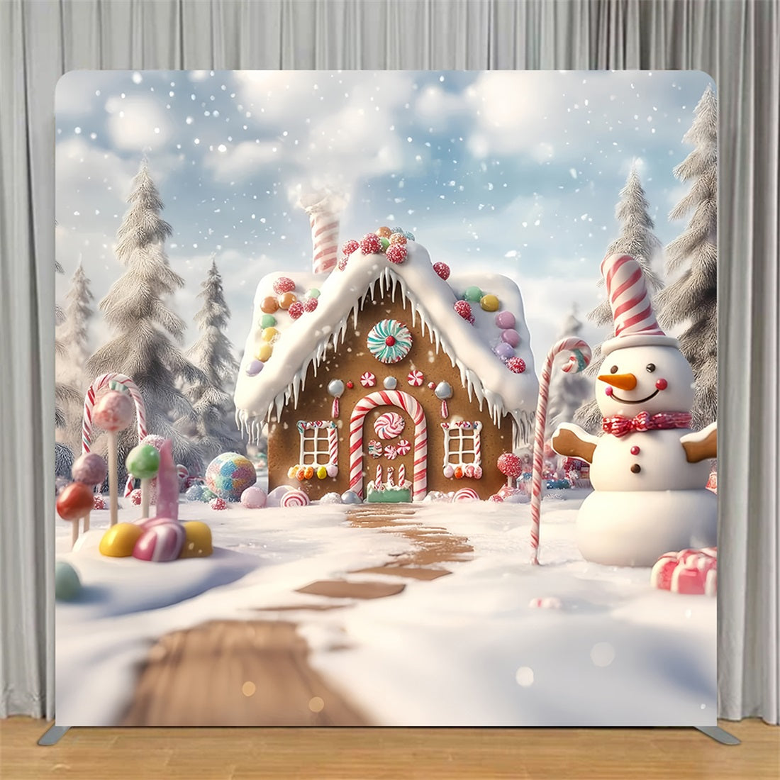 Square Shape Tension Fabric Display Arch Gingerbread Candy Cottage Christmas Backdrop TS-TWW58-88