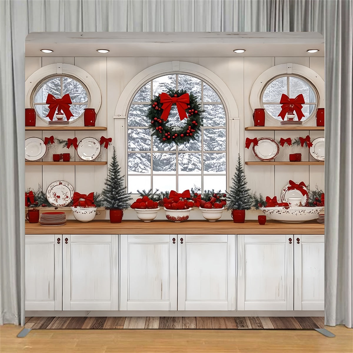 Tension Backdrop Classic White Holiday Cupboard Christmas Backdrops TS-TWW58-93
