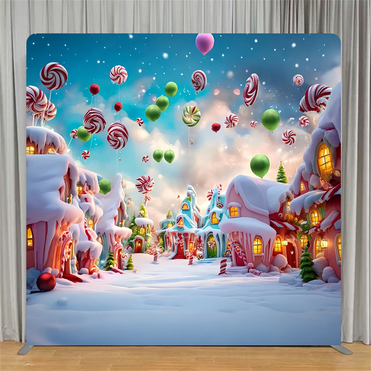 Square Shape Tension Fabric Display Arch Whimsical Candy Village Christmas Backdrop TS-TWW59-121