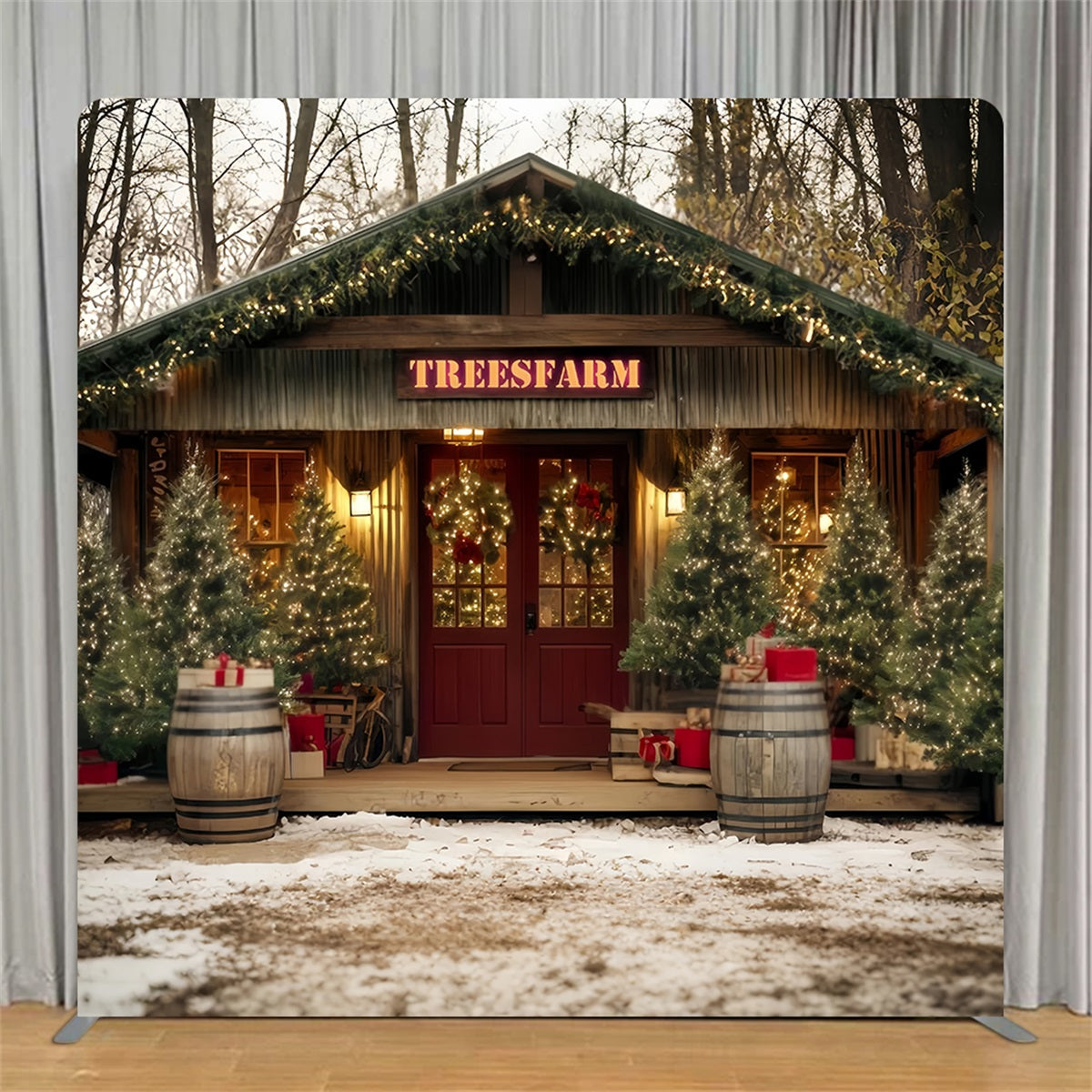 Tension Fabric Backdrop Rustic Christmas Tree Farm Christmas Backdrops