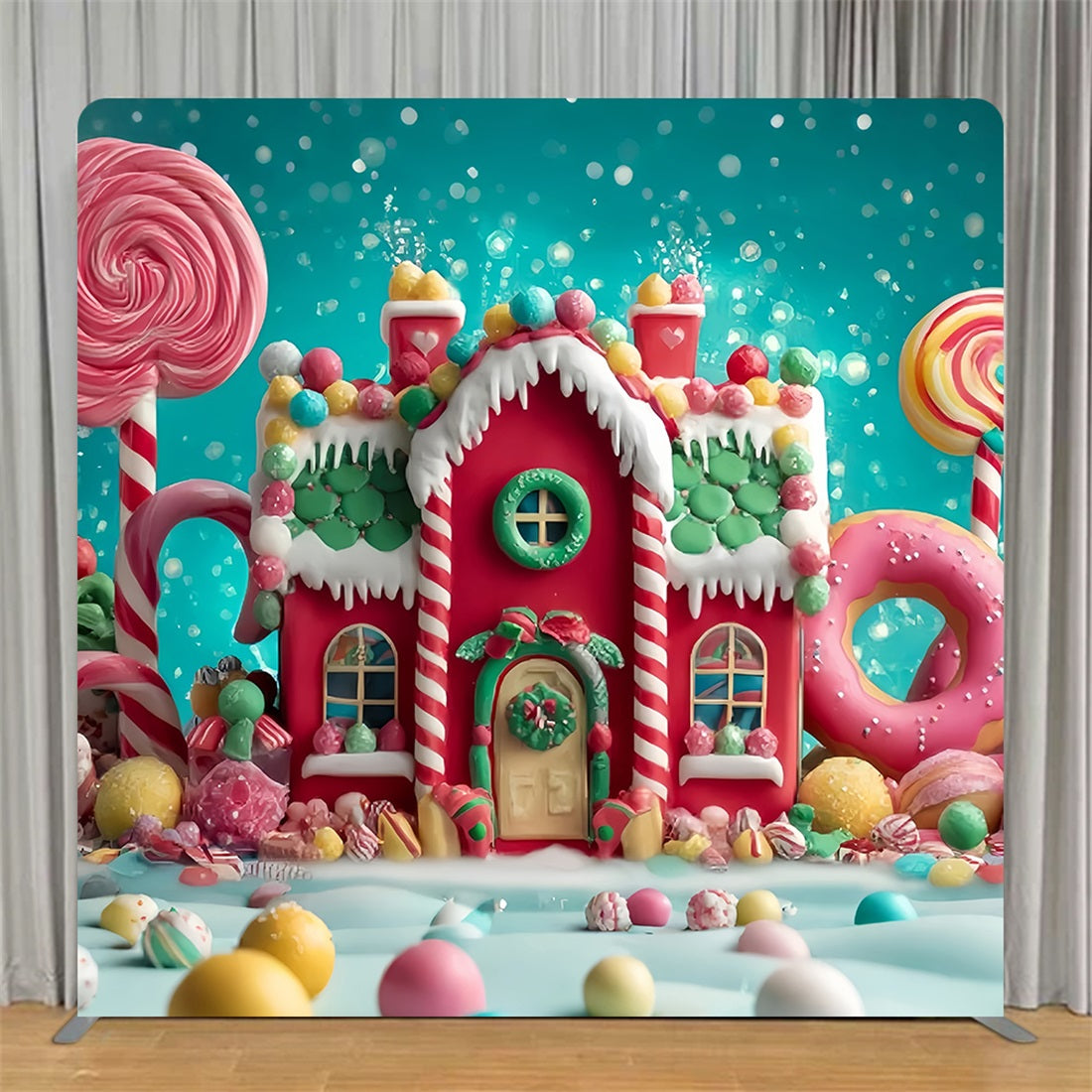 Tension Backdrop Vibrant Candy Gingerbread House Christmas Party Backd