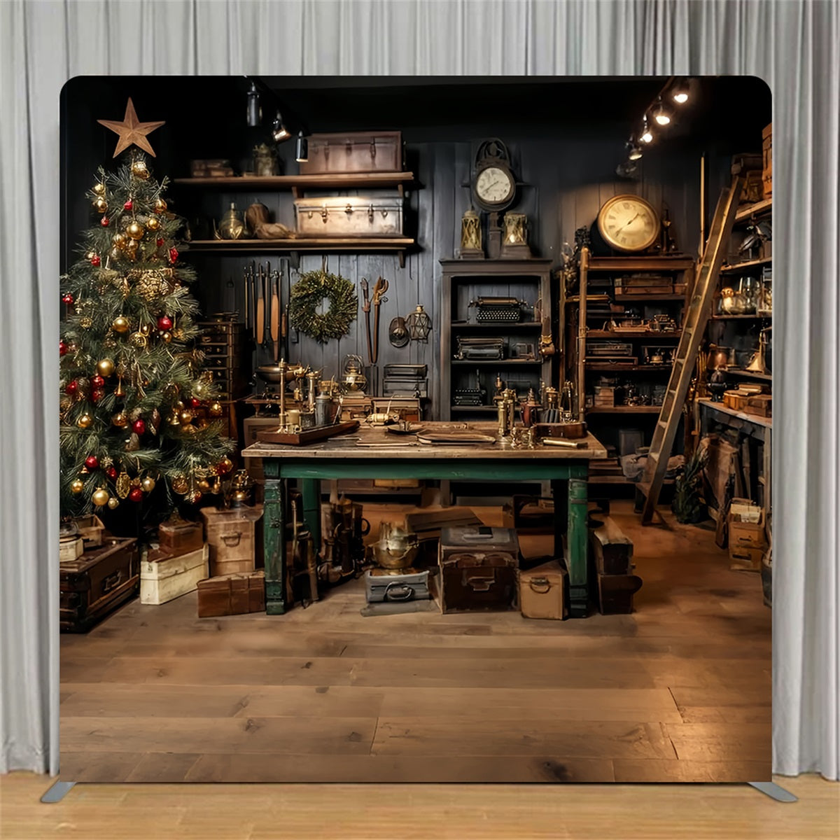 Tension Fabric Backdrop Vintage Wood Workshop Christmas Backdrops TS-TWW59-88