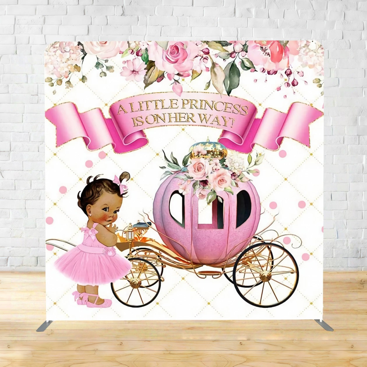 Square Backdrops Pink Princess Floral Carriage Baby Shower Backdrops TSBA27
