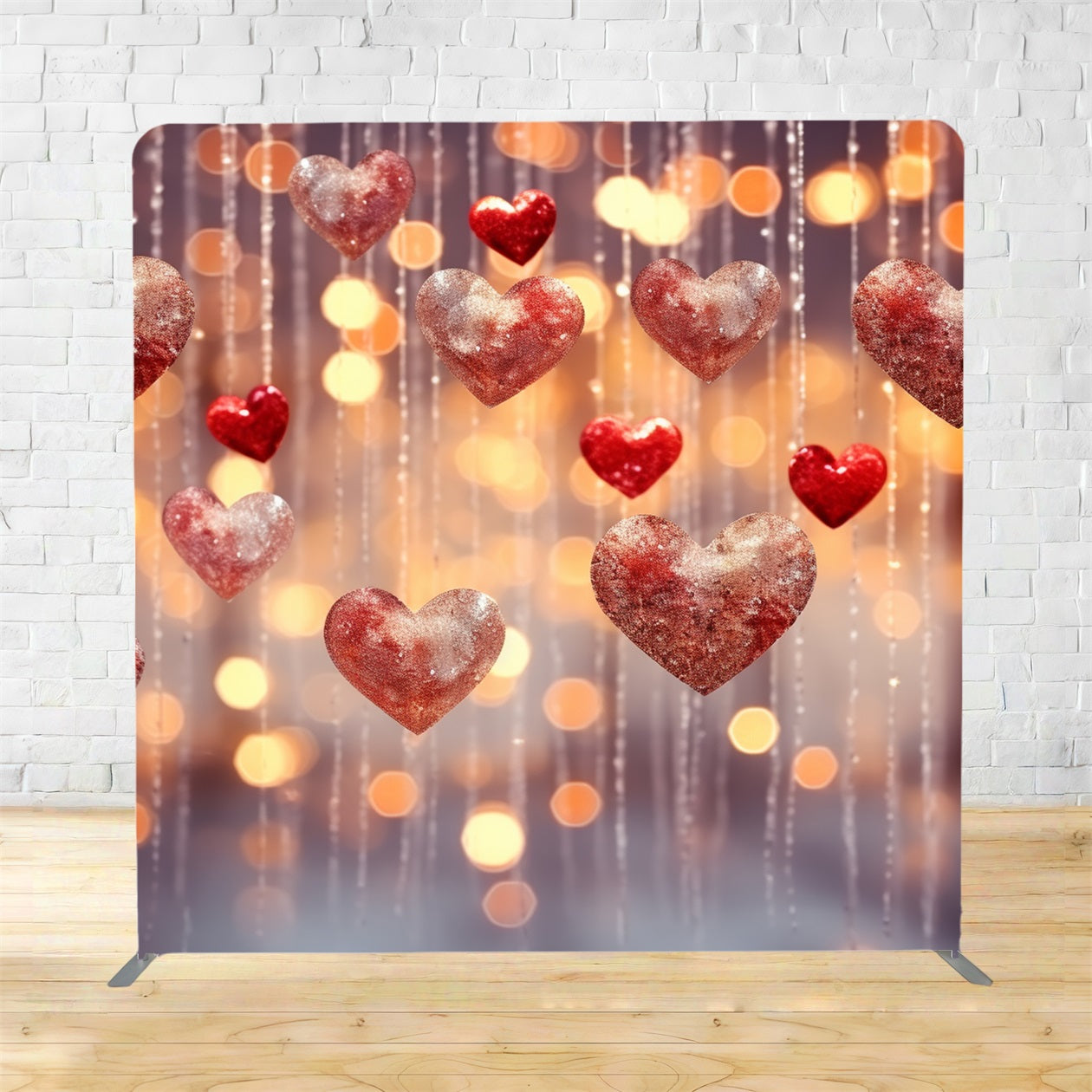 Square Backdrops Glitter Hearts Bokeh Lights Valentine's Day Backdrop TSBRP11-309