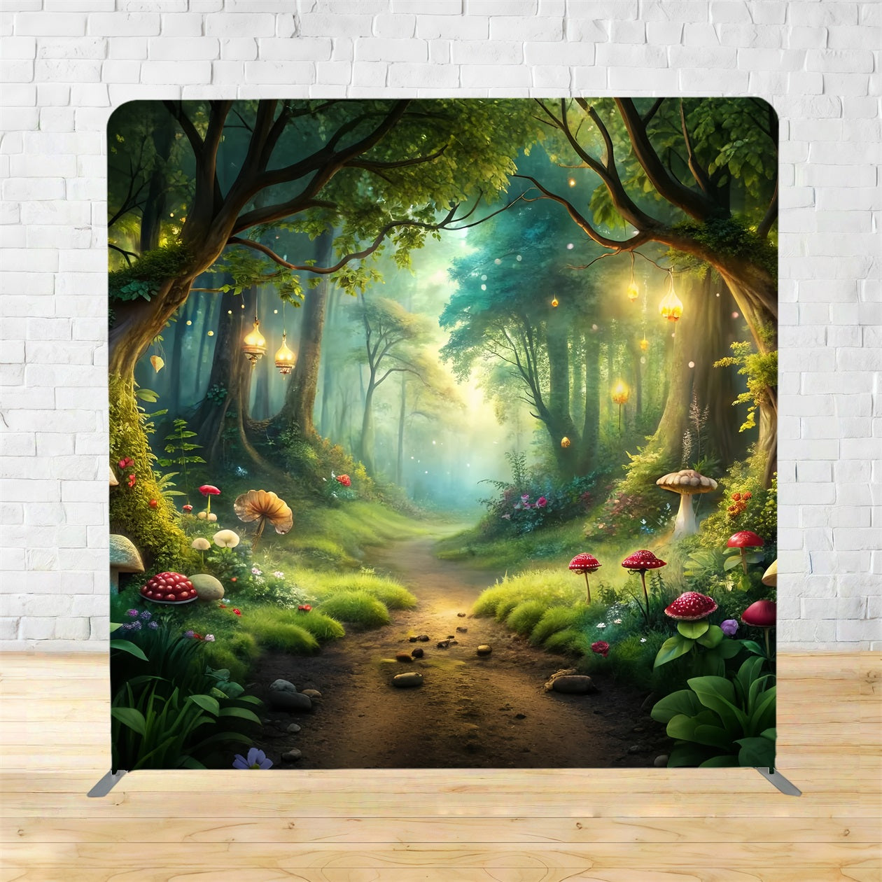 Square Backdrops Enchanted Forest Lantern Mushroom  Spring Backdrop TSBRP11-511