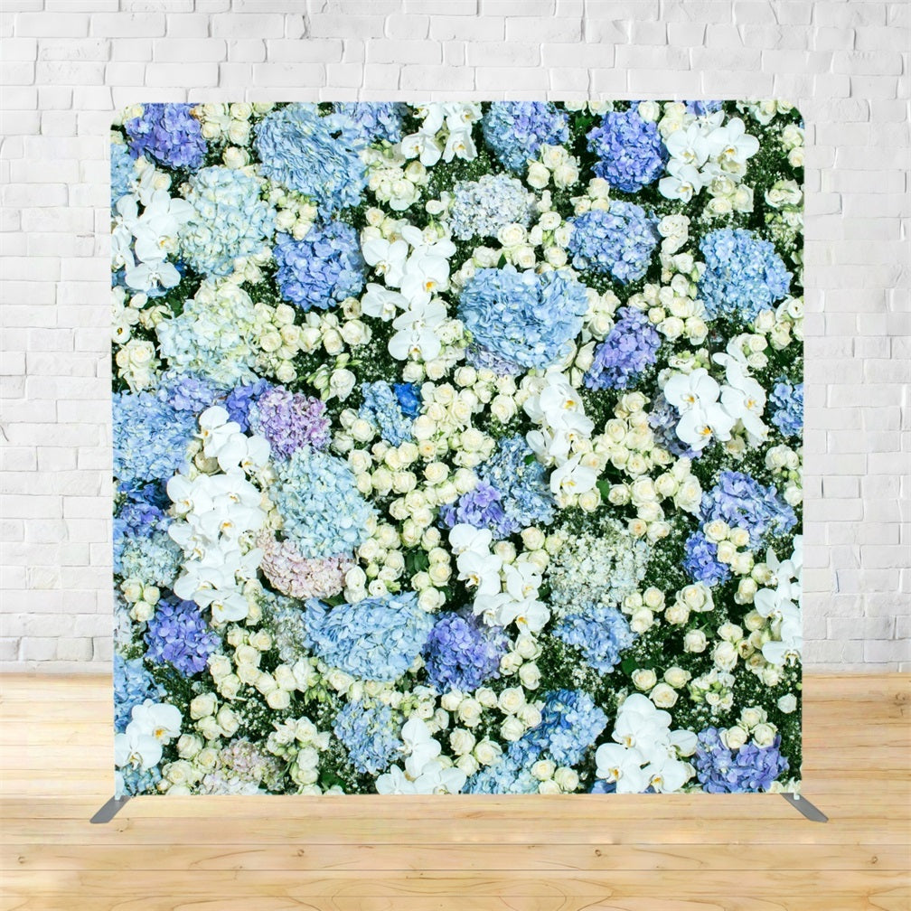 Tension Fabric Backdrop Blue White Hydrangea Floral Wall Spring Backdrop TSBRP11-518