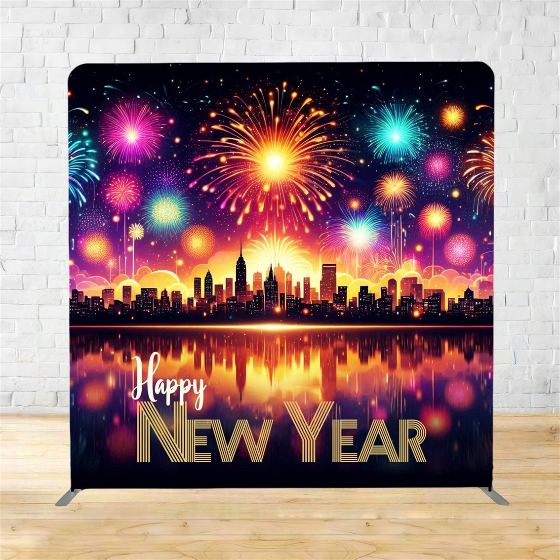 Tension Fabric Backdrop Golden Clock Champagne Fireworks New Year Backdrop TSBRP12-100