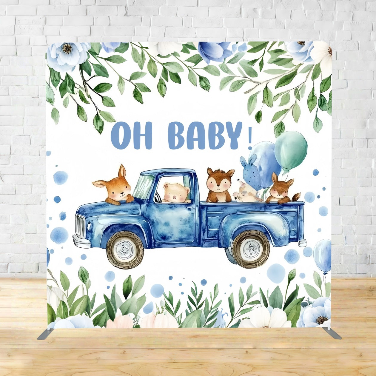 Tension Fabric Backdrop Blue Truck Woodland Friends Baby Shower Backdrop TSCSH2-121