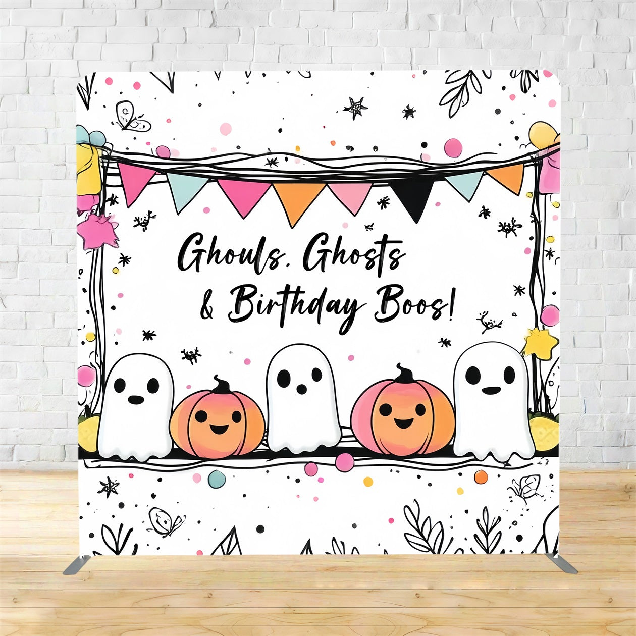Tension Fabric Backdrop Cute Ghost Pumpkin Happy Birthday Backdrop TSCSH4-59
