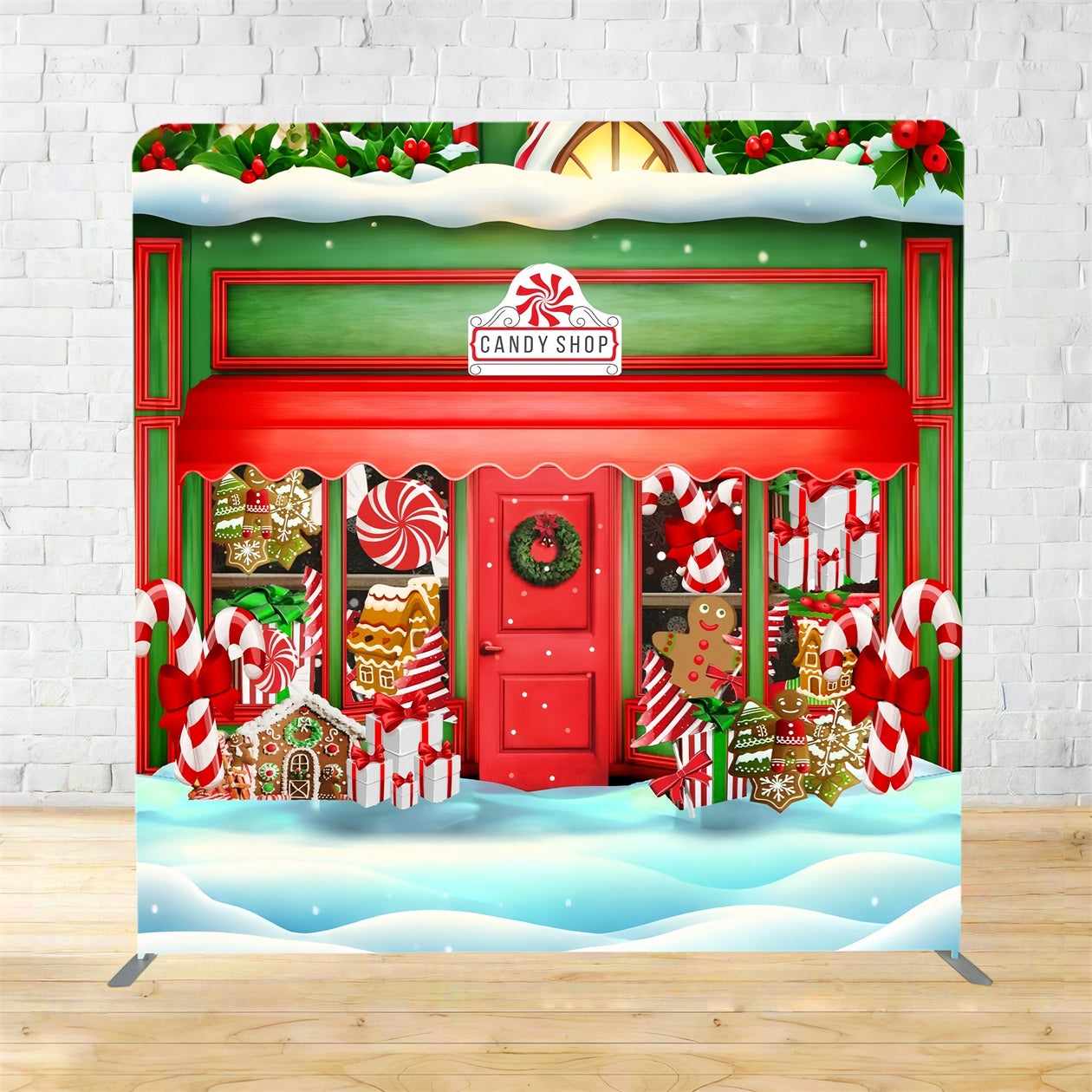 Tension Backdrops Gingerbread Candy Shop Christmas Backdrop TSD851
