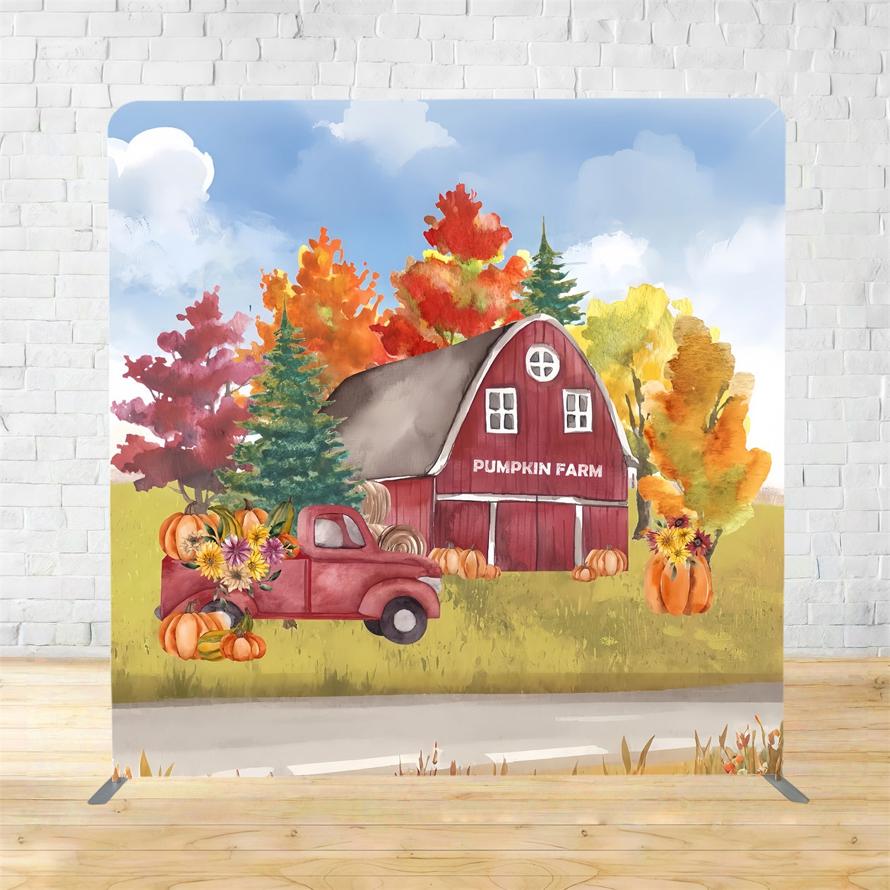Tension Backdrop Autumn Pumpkin Farm Truck Thanksgiving Day Backdrop TSD858