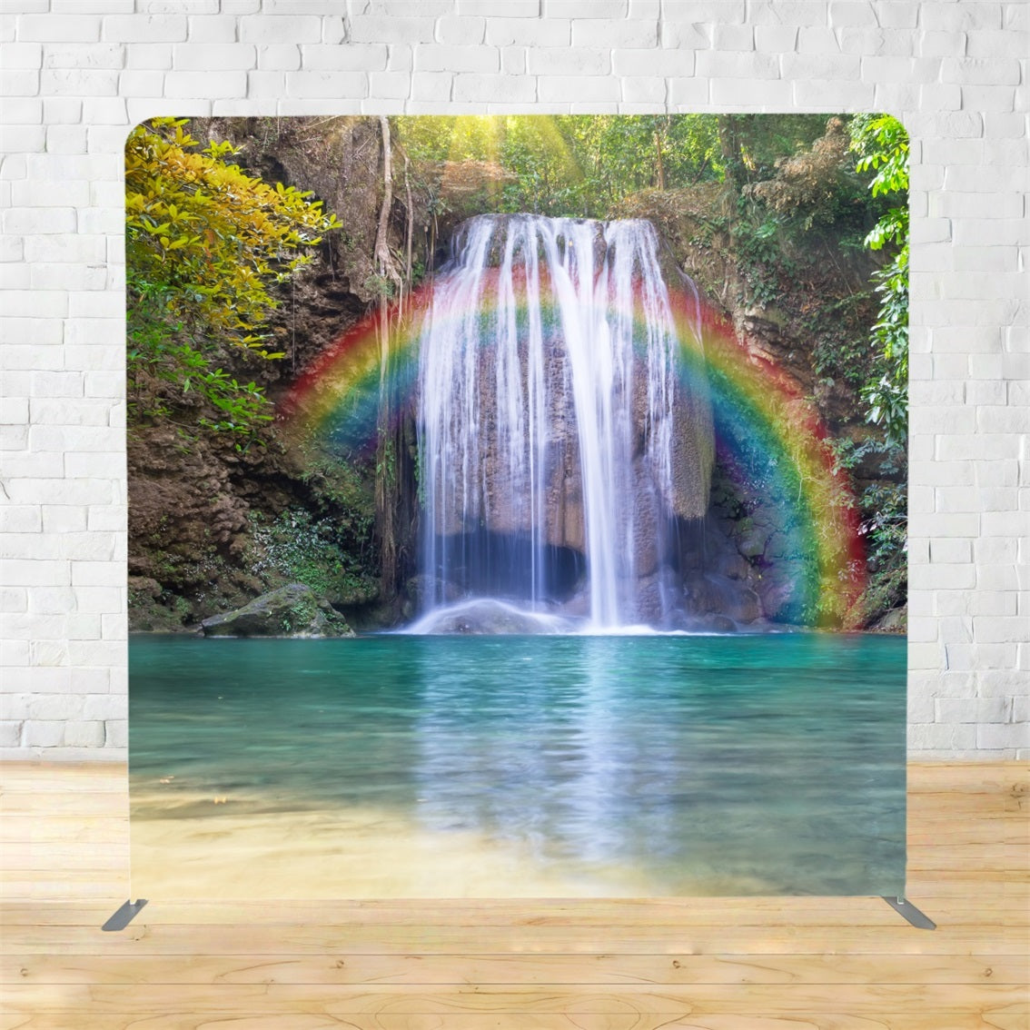 Square Backdrop Cover Waterfall Rainbow Forest Pool Summer Backdrop TSG-581