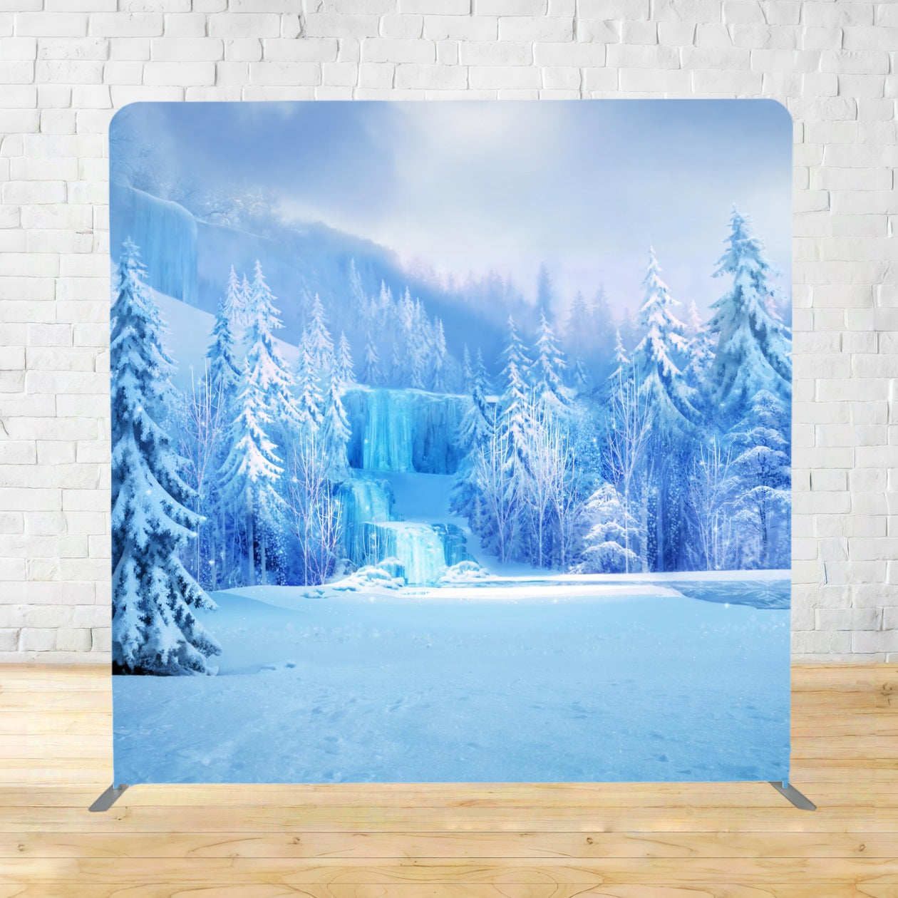 Square Backdrop Cover Frozen Waterfall Snowy Wonderland Winter Backdrop TSGG3