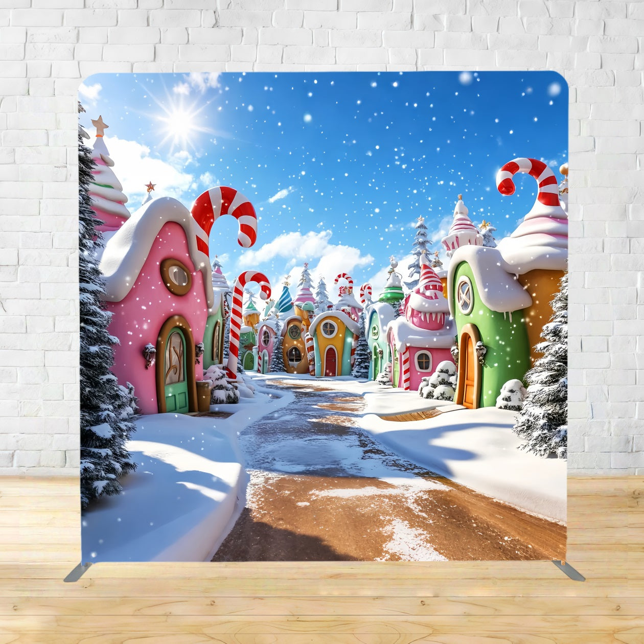 Square Backdrops Whimsical Snowy Candy Village Christmas Backdrop TSLXX58-92
