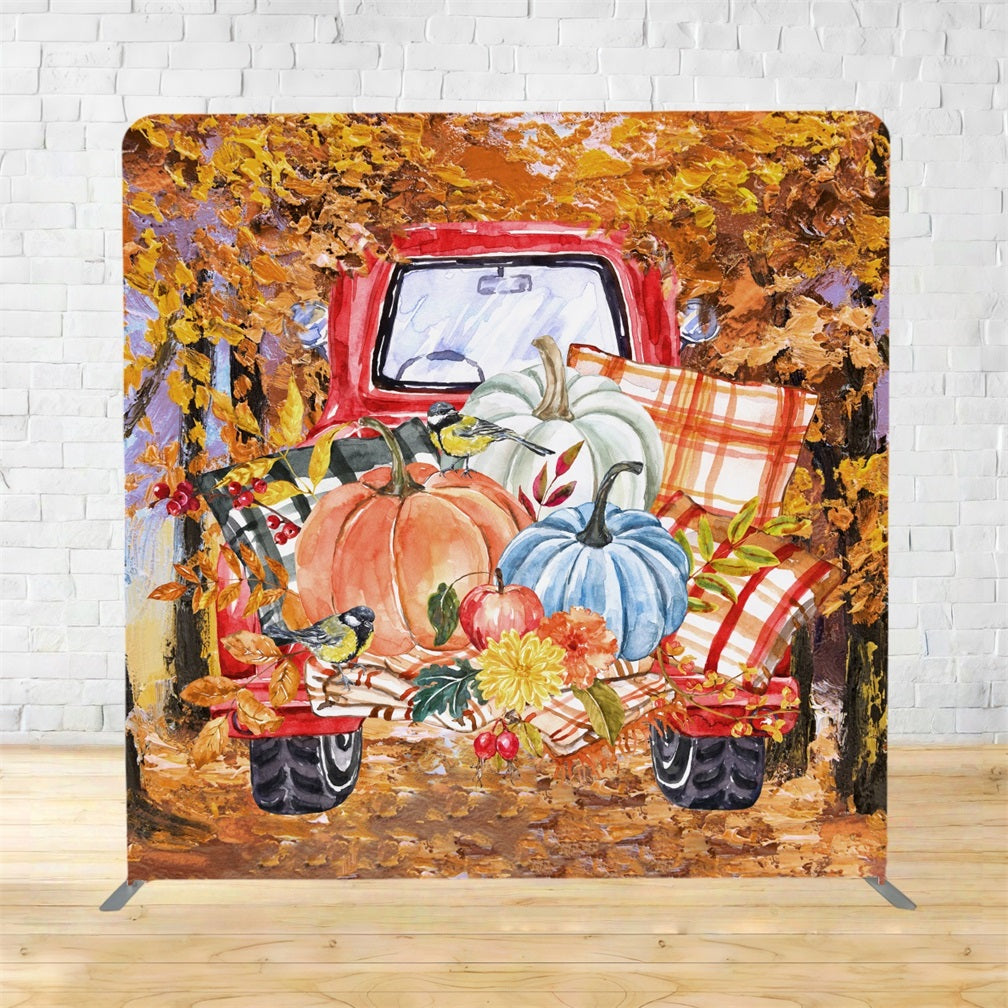 Tension Backdrops Fall Truck Pumpkins Birds Thanksgiving Day Backdrop TSM9-30