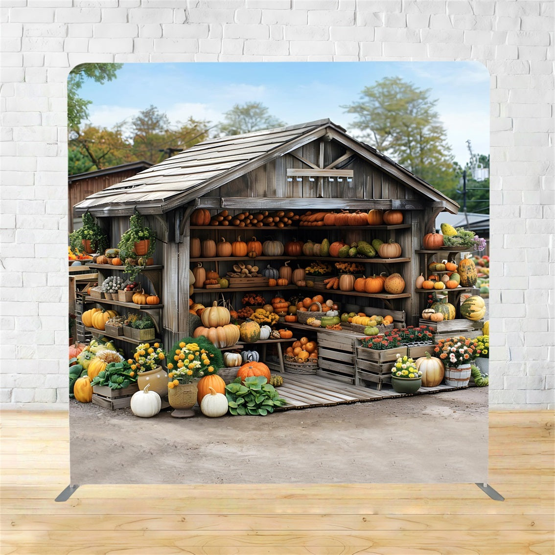 Tension Backdrops Rustic Barn Pumpkin Harvest Autumn Backdrop TSRR7-345