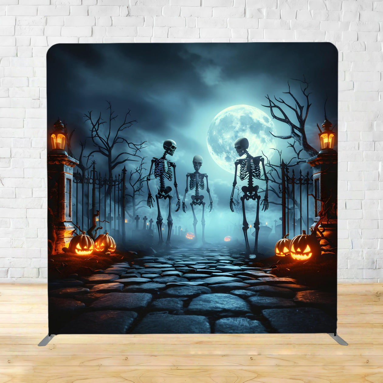 Square Backdrops Skeletons Moonlit Graveyard Path Halloween Backdrop TSRR7-454