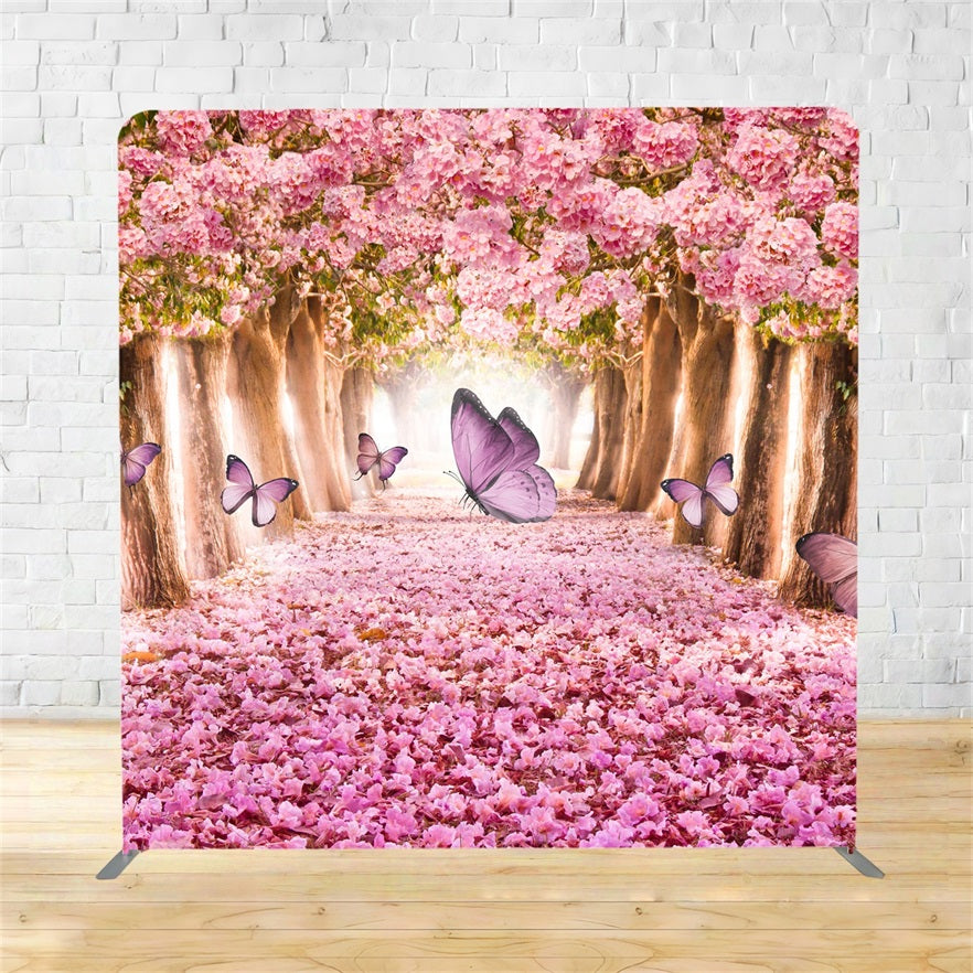 Square Backdrop Cover Pink Blossom Pathway Butterfly Spring Backdrop TSS-2719