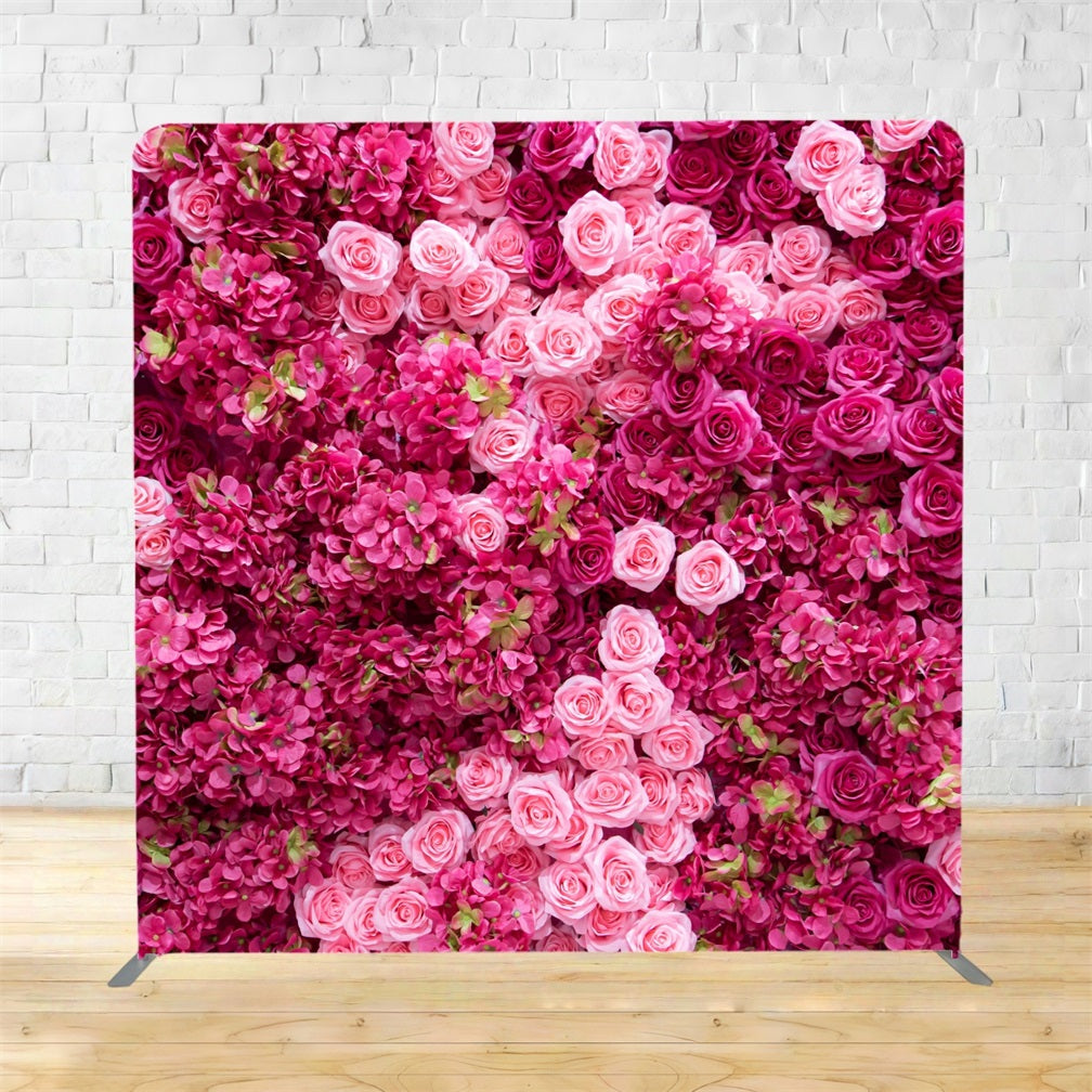 Tension Fabric Backdrop Pink Rose Hydrangea Floral Wall Wedding Backdrop TSSH-1018