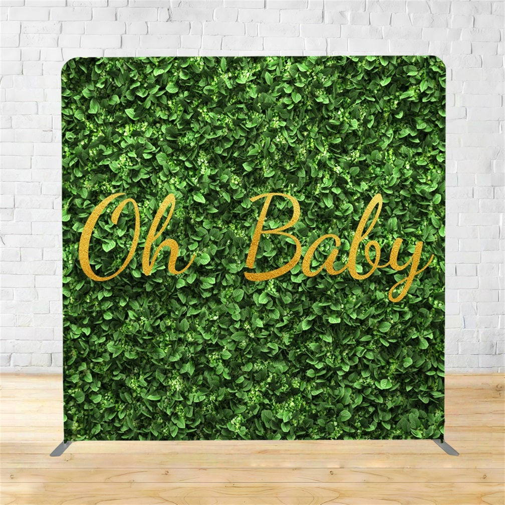 Square Backdrop Golden Oh Baby Greenery Wall Baby Shower Backdrop TSTKH1548