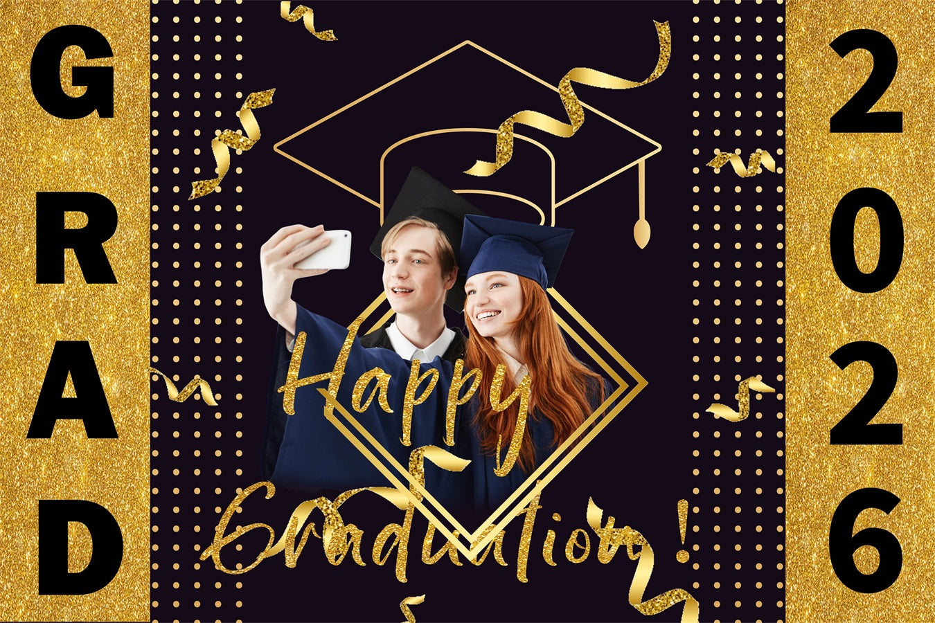 2026 Graduation Backdrop Glitter Cap Streamer Custom Party Graduation
