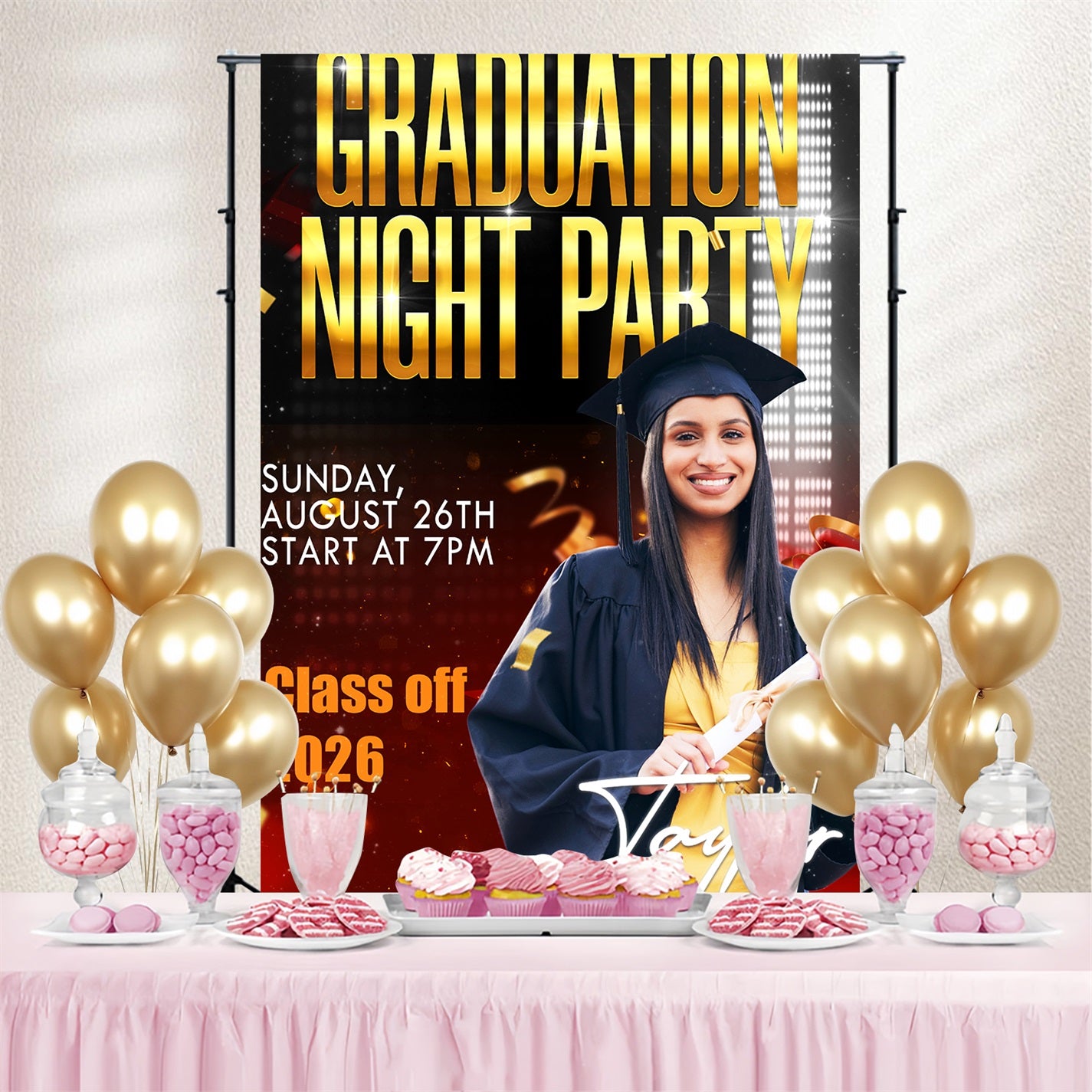Graduation Backdrops Night Event Custom Party Graduation Backdrop TWW3-109