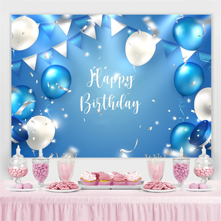 Personalized Birthday Backdrop Blue White Balloon Party Backdrop TWW3-67