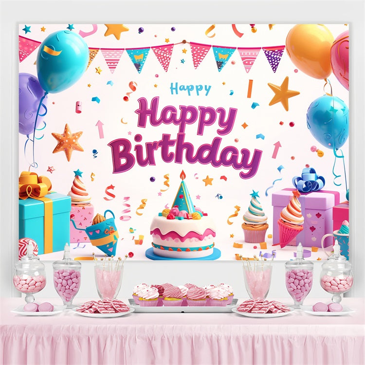 Personalized Backdrop For Birthday Colorful Balloon Gift Backdrop TWW3-71