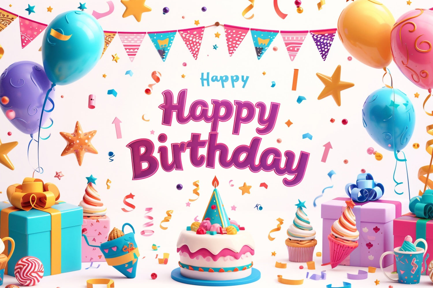 Personalized Backdrop For Birthday Colorful Balloon Gift Backdrop TWW3-71