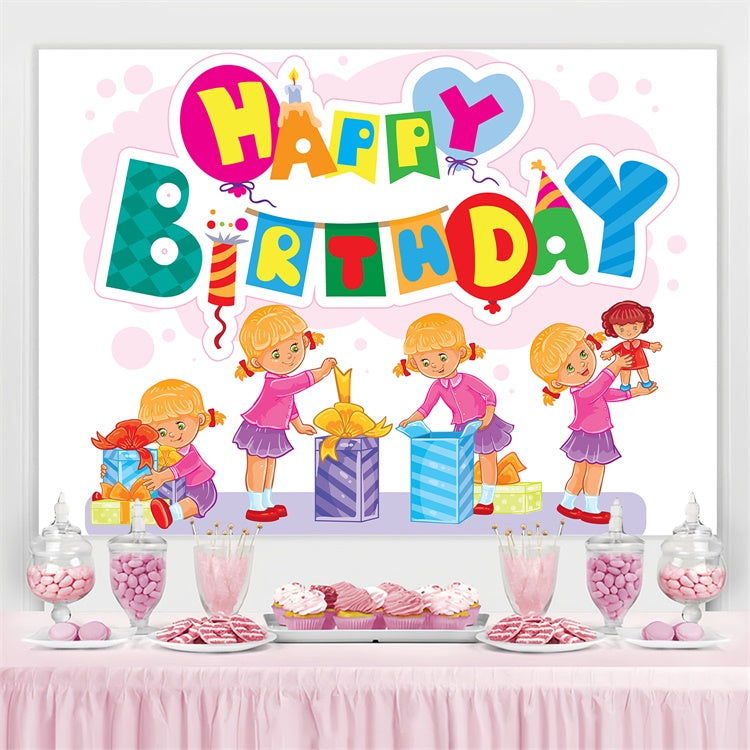 Personalized Birthday Backdrops Cute Little Girl Party Backdrop TWW3-76