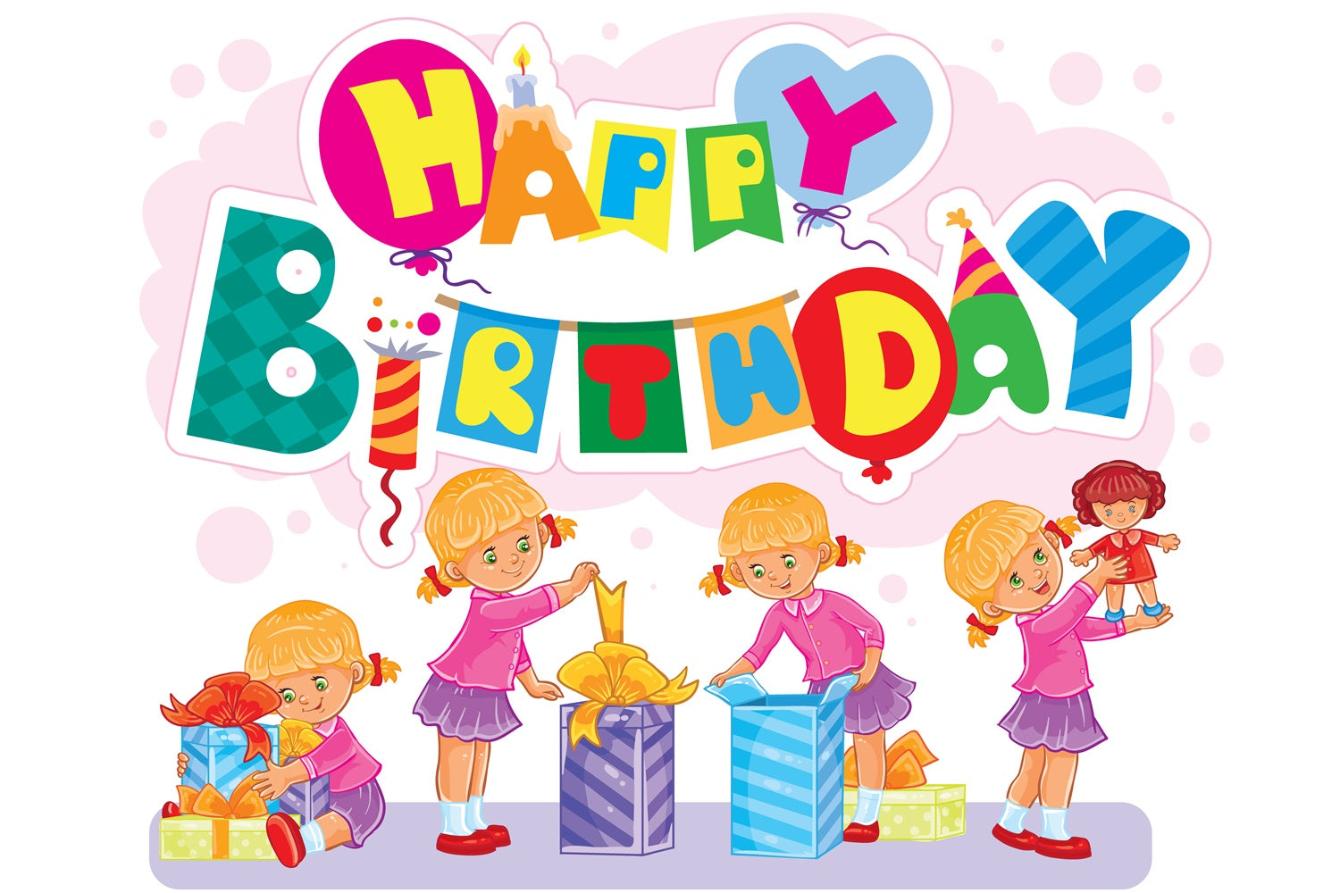 Personalized Birthday Backdrops Cute Little Girl Party Backdrop TWW3-76