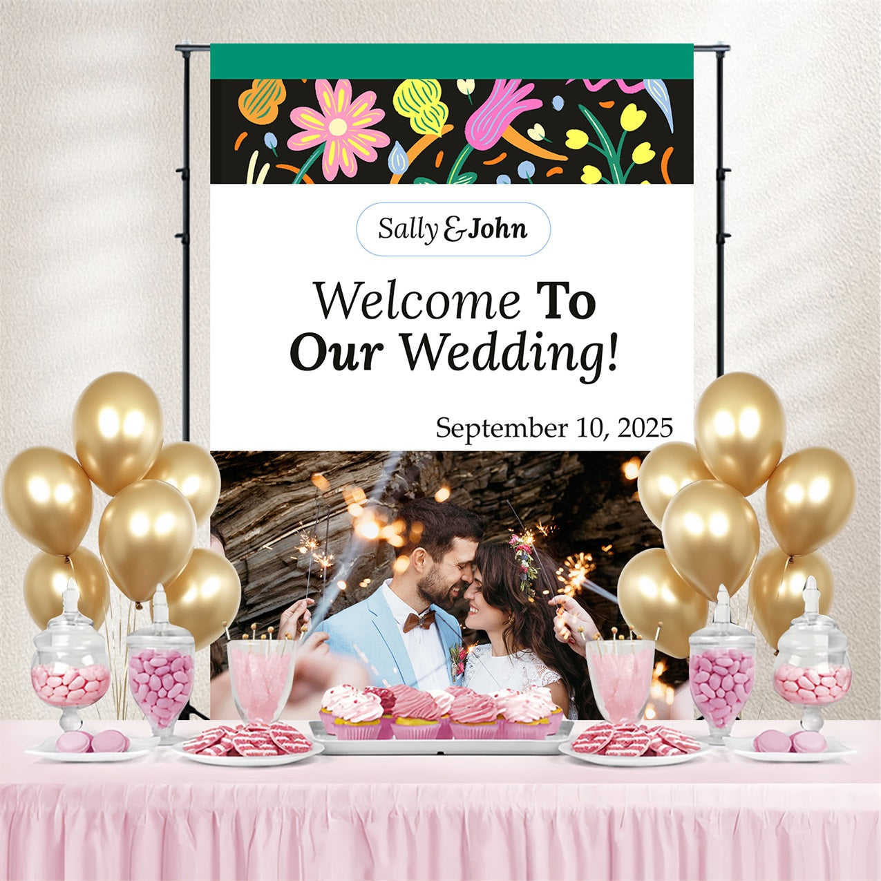 Wedding Photo Backdrop Ideas Playful Floral Custom Backdrop TWW3-84