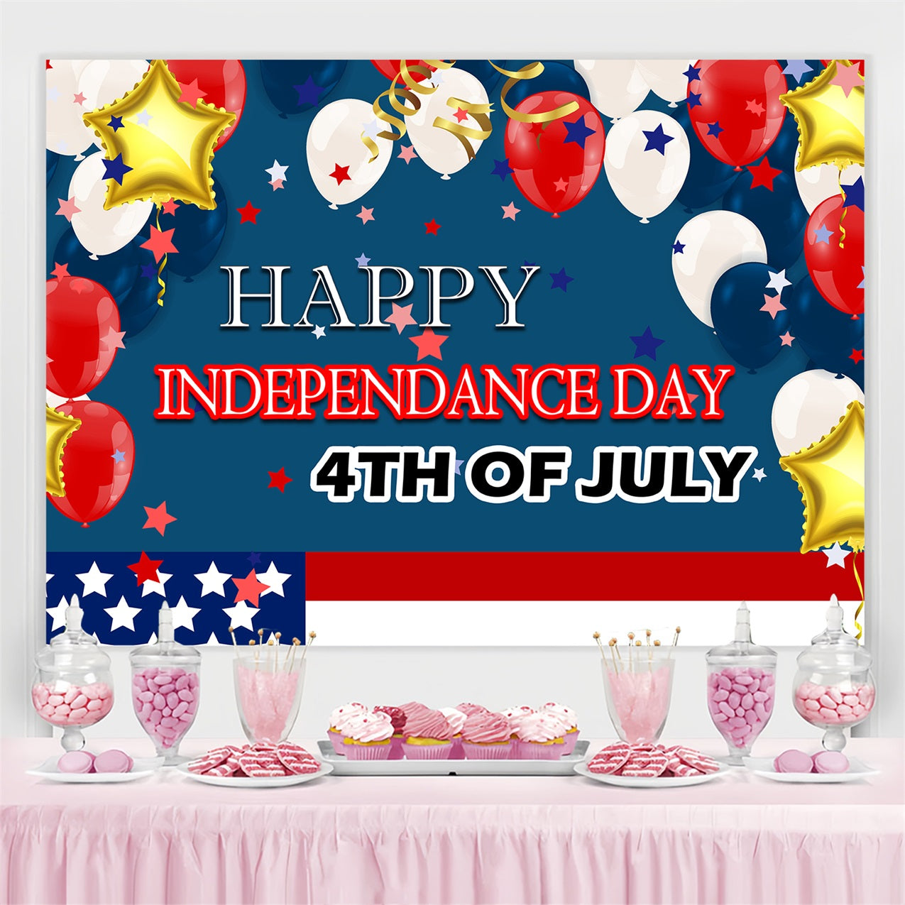 4th of July Backdrop Party Stars Balloons Backdrop TWW4-12