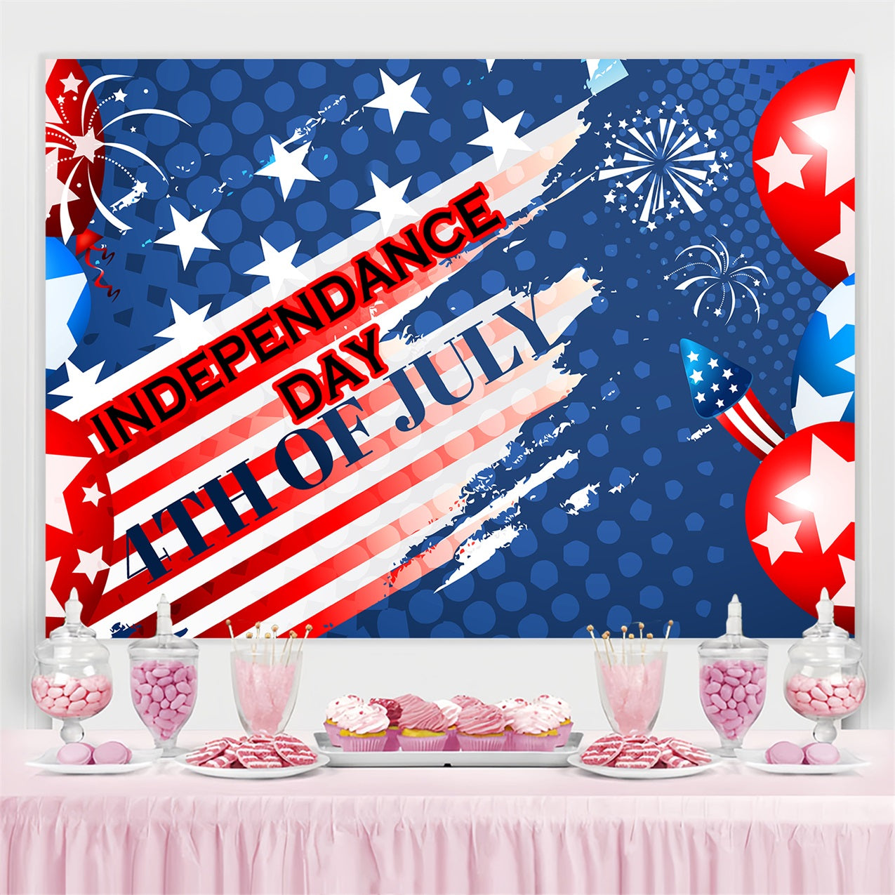 4th of July Firework Backdrop Patriotic Balloon Backdrop TWW4-13