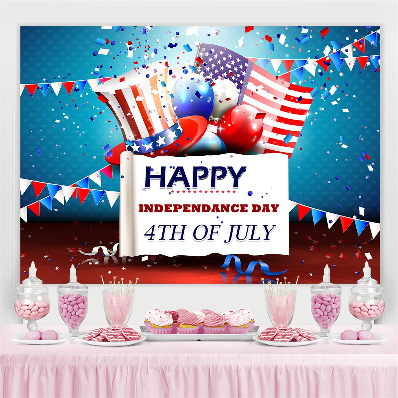 US Flag Backdrop Confetti Balloons Celebration Backdrop TWW4-7