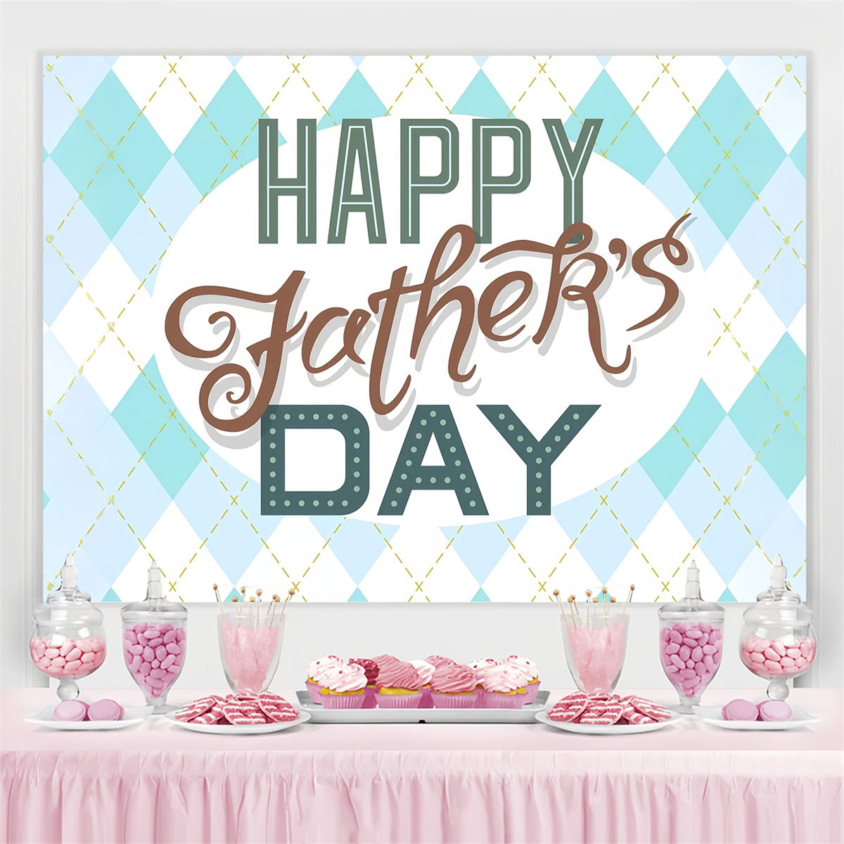 Backdrop Fathers Day Blue Argyle Retro Customized Backdrop TWW4-73