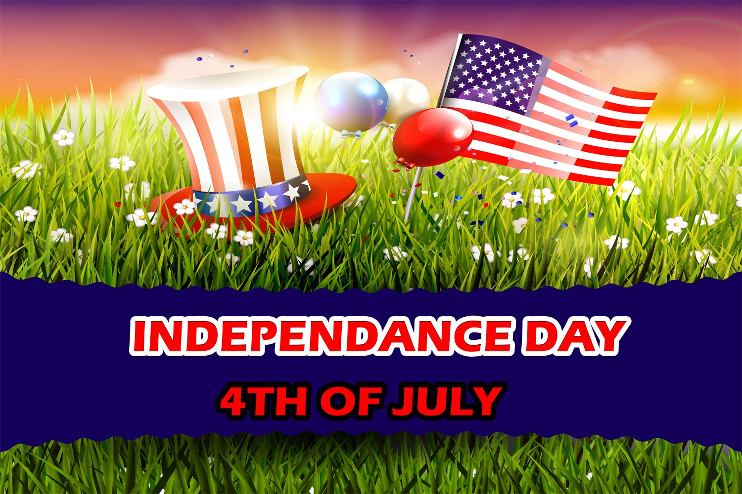 Independence Day Backdrops Grass Field American Flag Backdrop TWW4-8