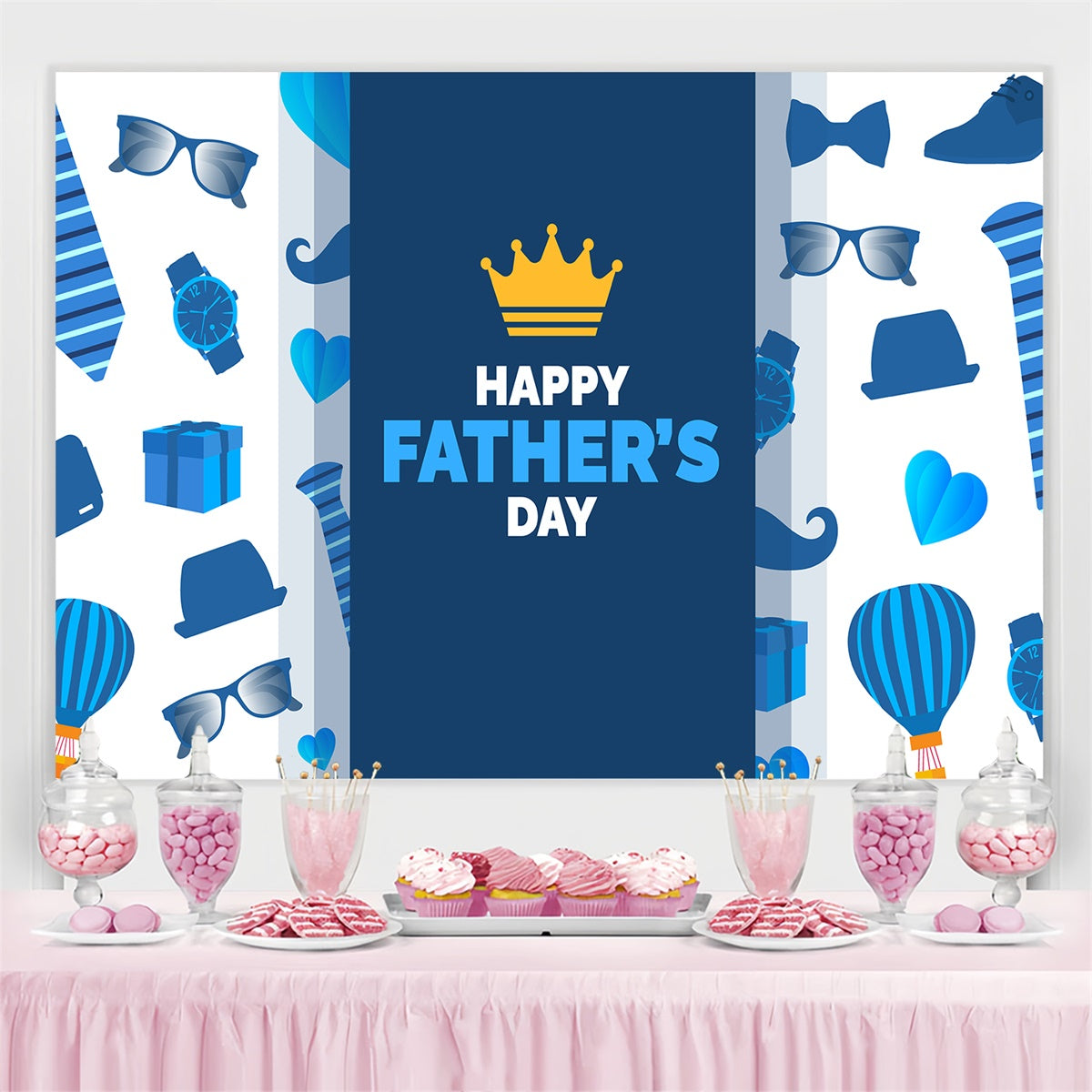 Fathers Day Backdrop Ideas Crown Blue Gift Icons Custom Backdrop TWW4-90