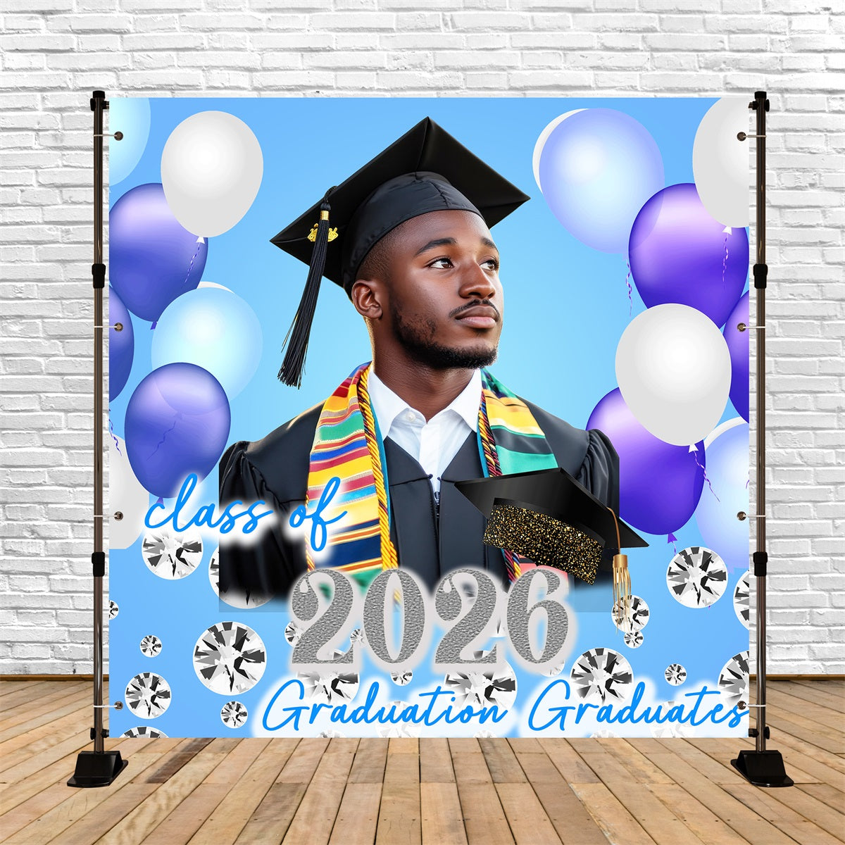 Customized Graduation Backdrop Diamond Sparkle Party Graduation Backdrop TWW5-30
